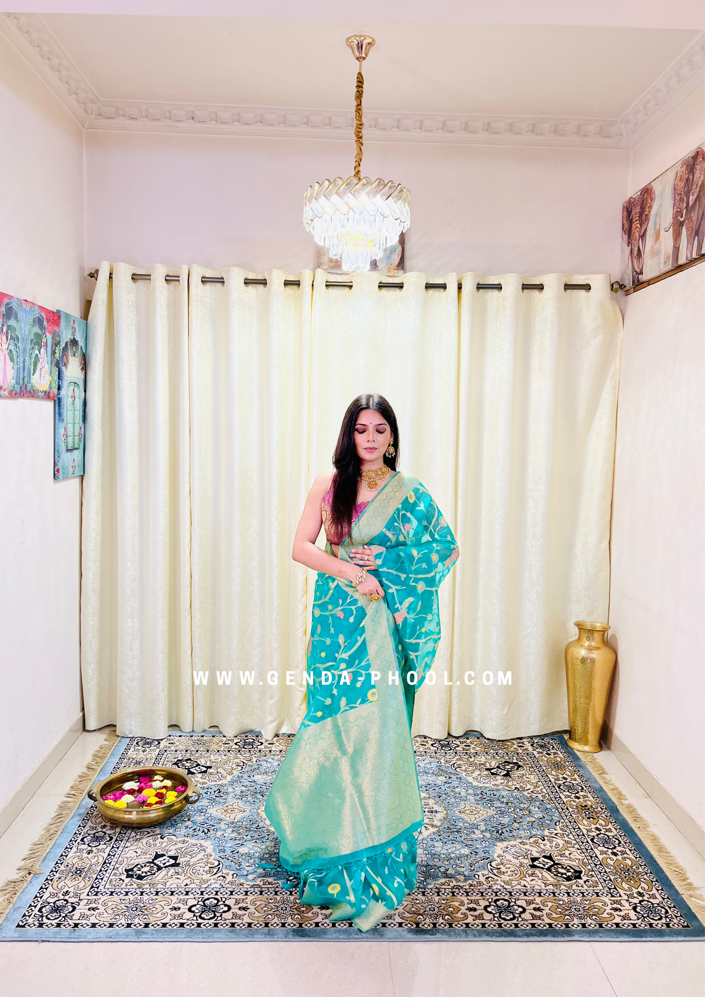 Organza Saree with Zari Work and Grand Pallu