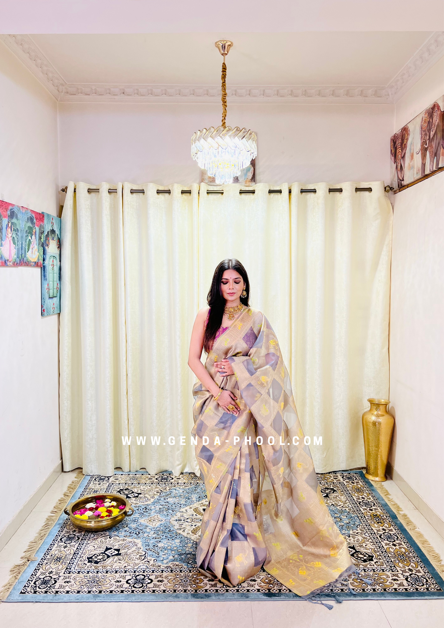 Organza Saree with Zari Work and Grand Pallu