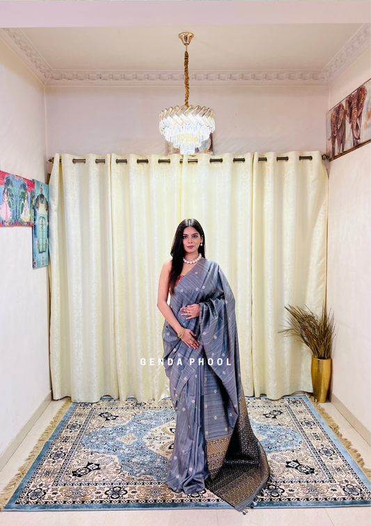 Tussar Silk Saree with Grand Zari Pallu and Thread butis