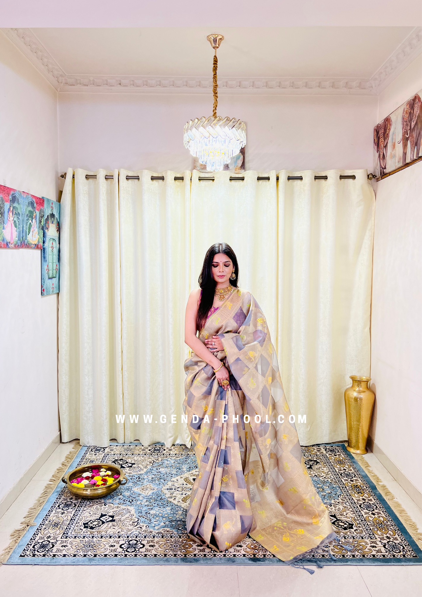 Organza Saree with Zari Work and Grand Pallu