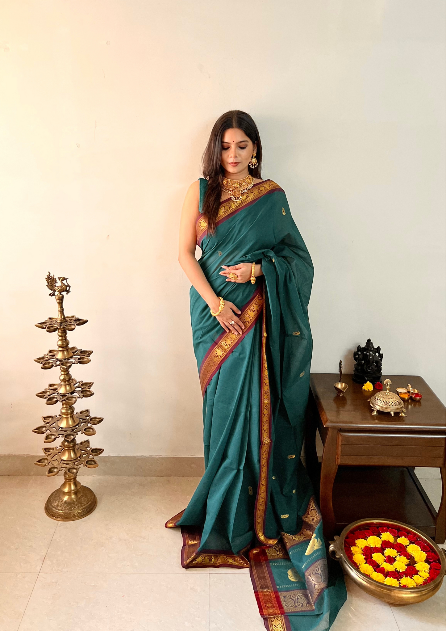 Handloom Venkatagiri Zari Border Cotton Saree