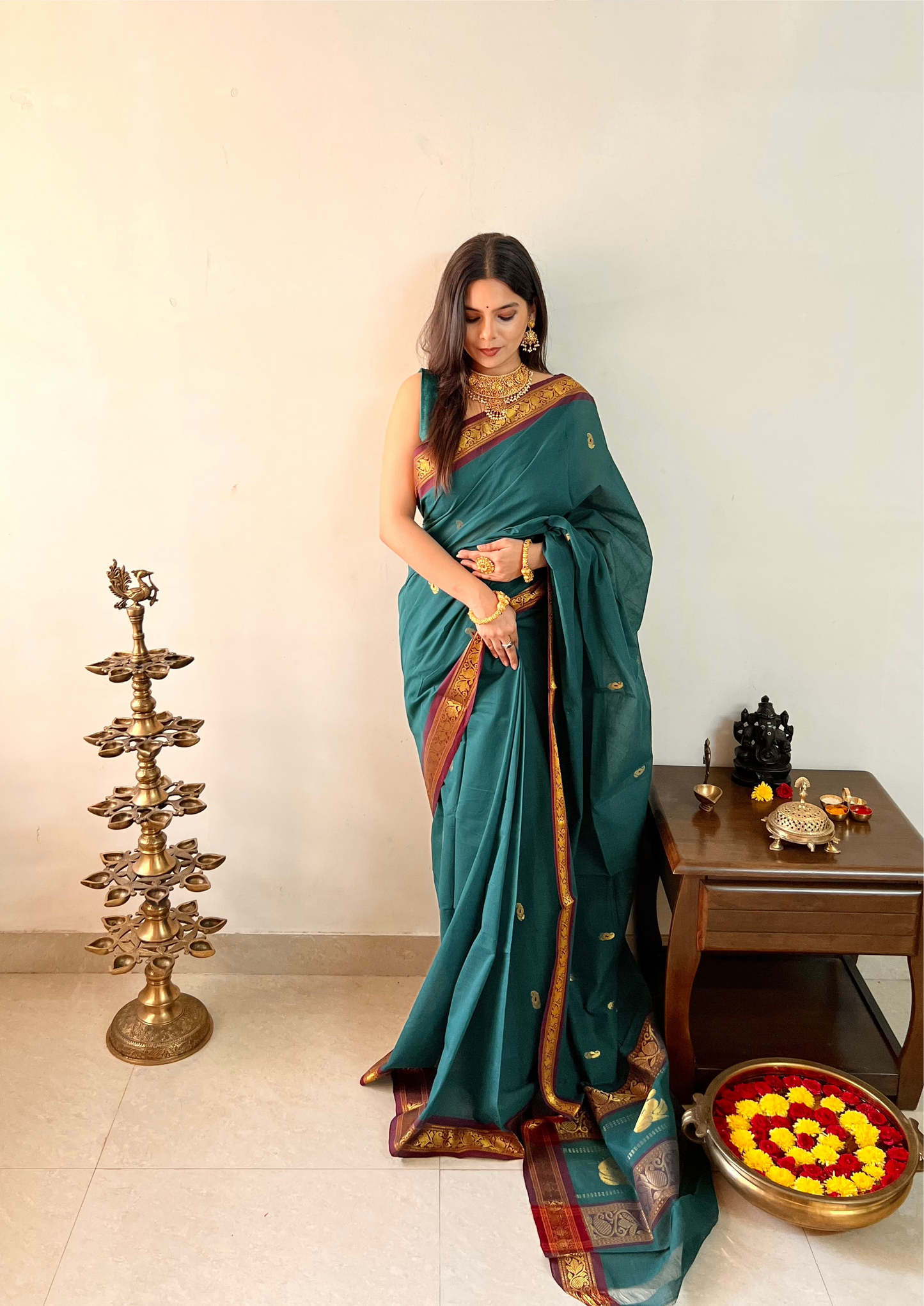 Handloom Venkatagiri Zari Border Cotton Saree