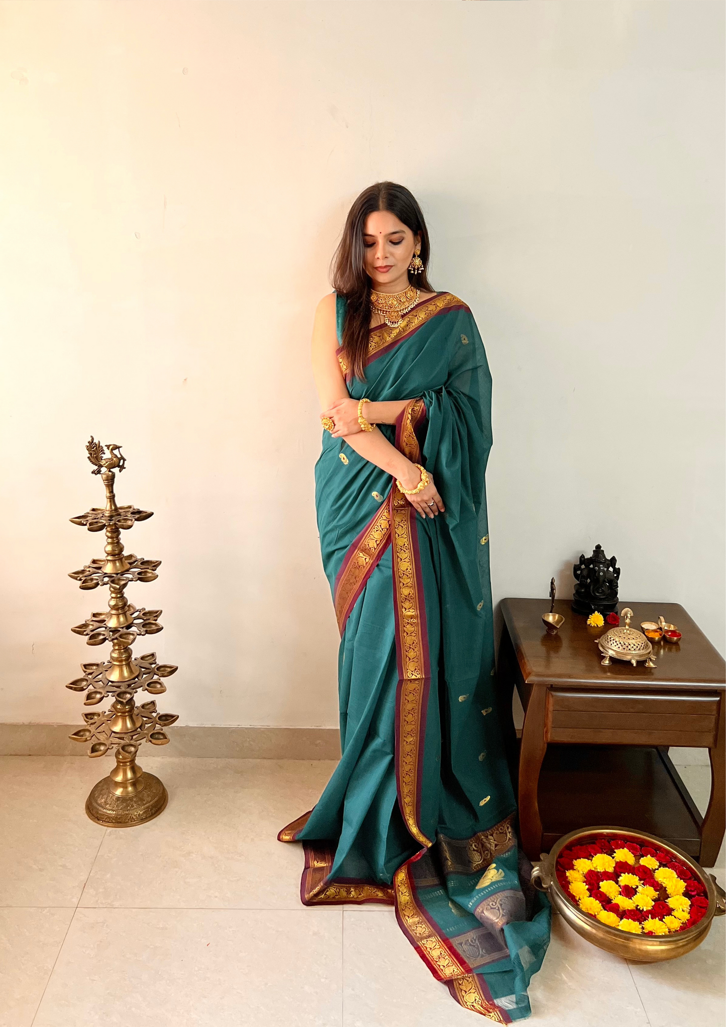 Handloom Venkatagiri Zari Border Cotton Saree