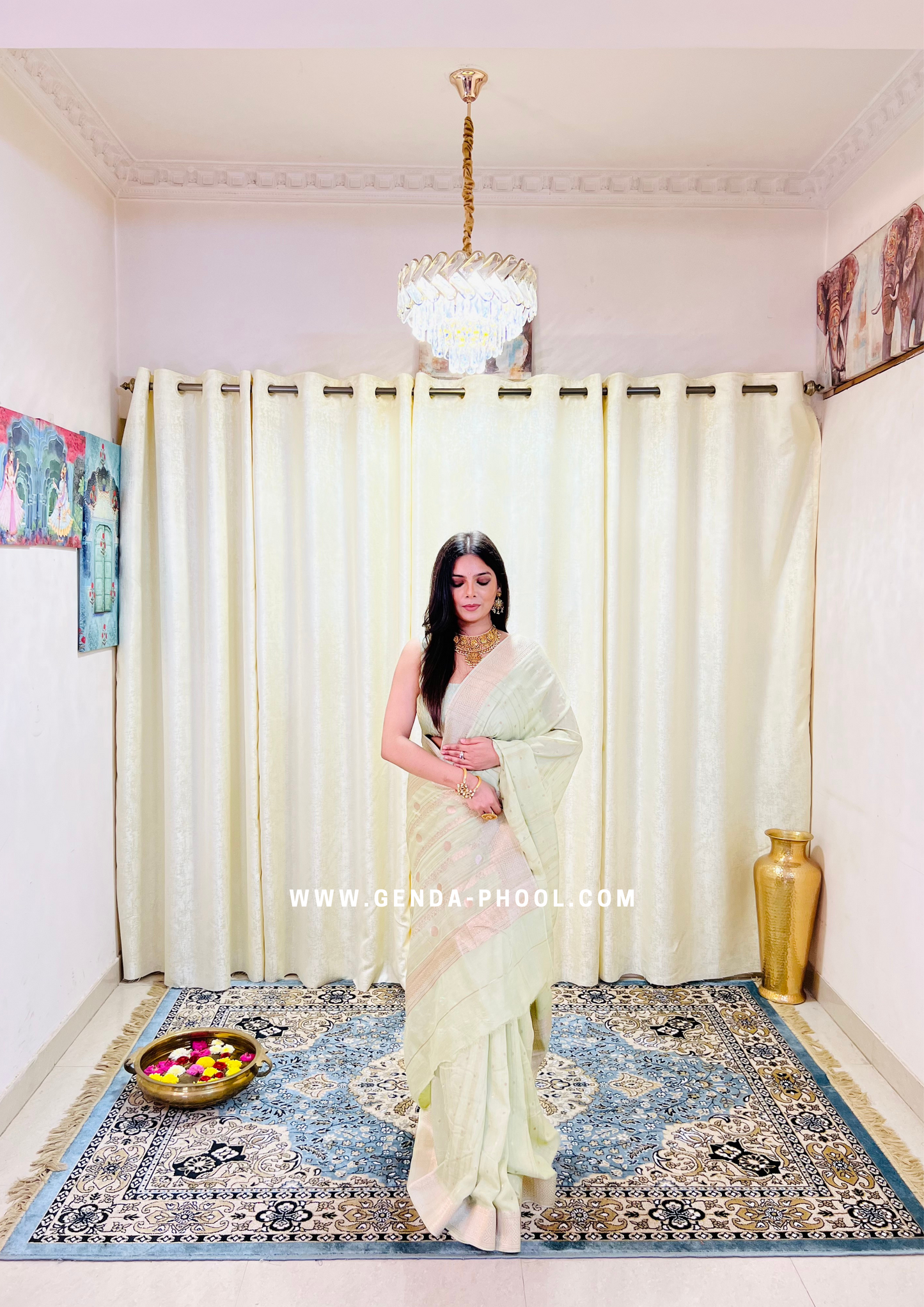 Pastel Silk Cotton Saree with Woven Zari Work