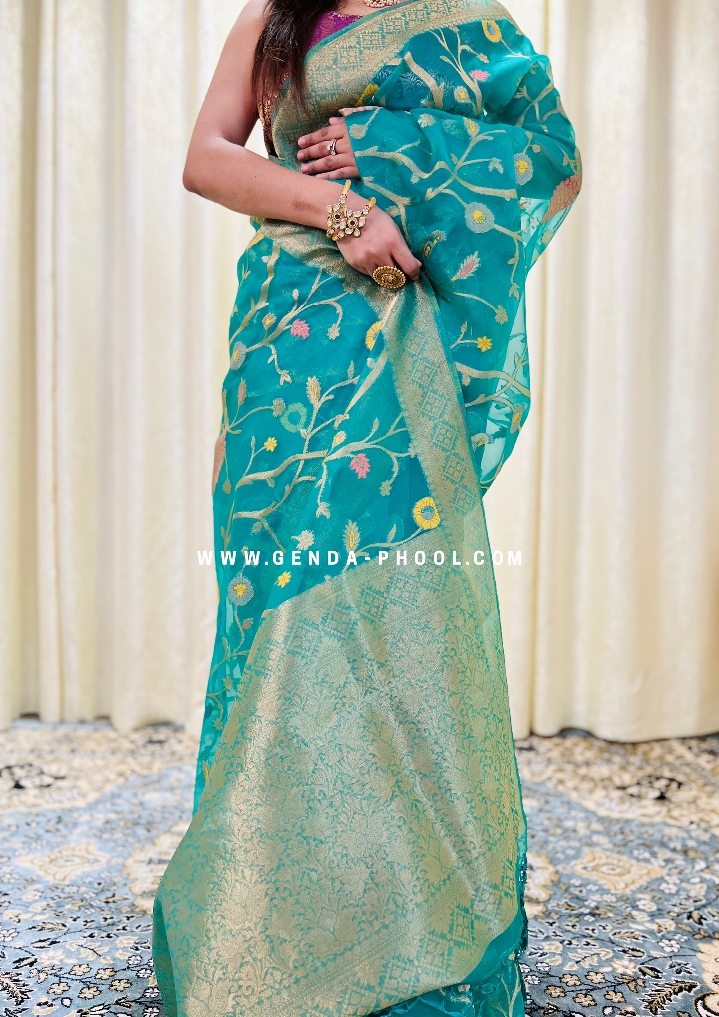 Organza Saree with Zari Work and Grand Pallu