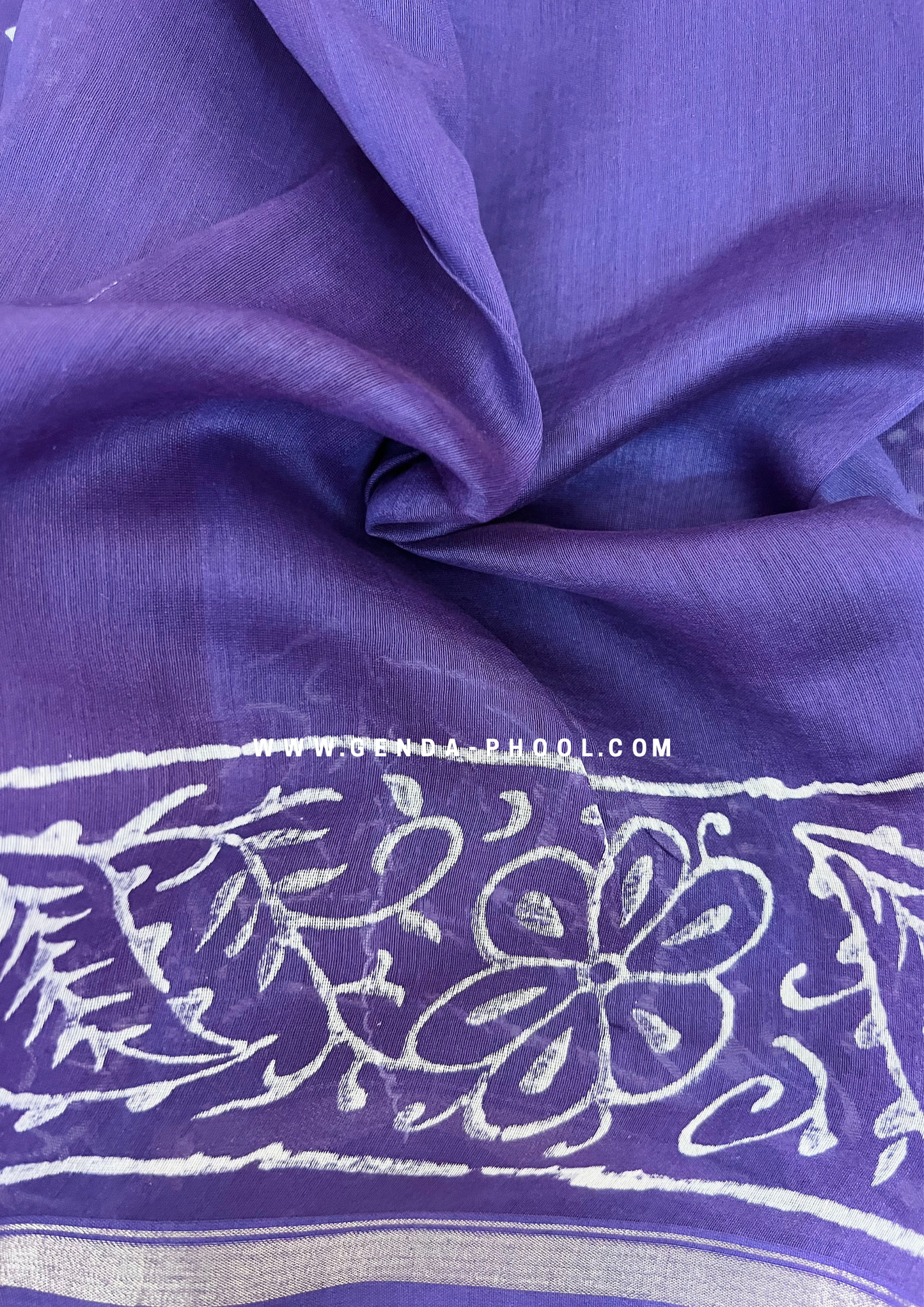 Handloom Dabu Handblock Printed Chanderi Silk Cotton Saree with Zari Border