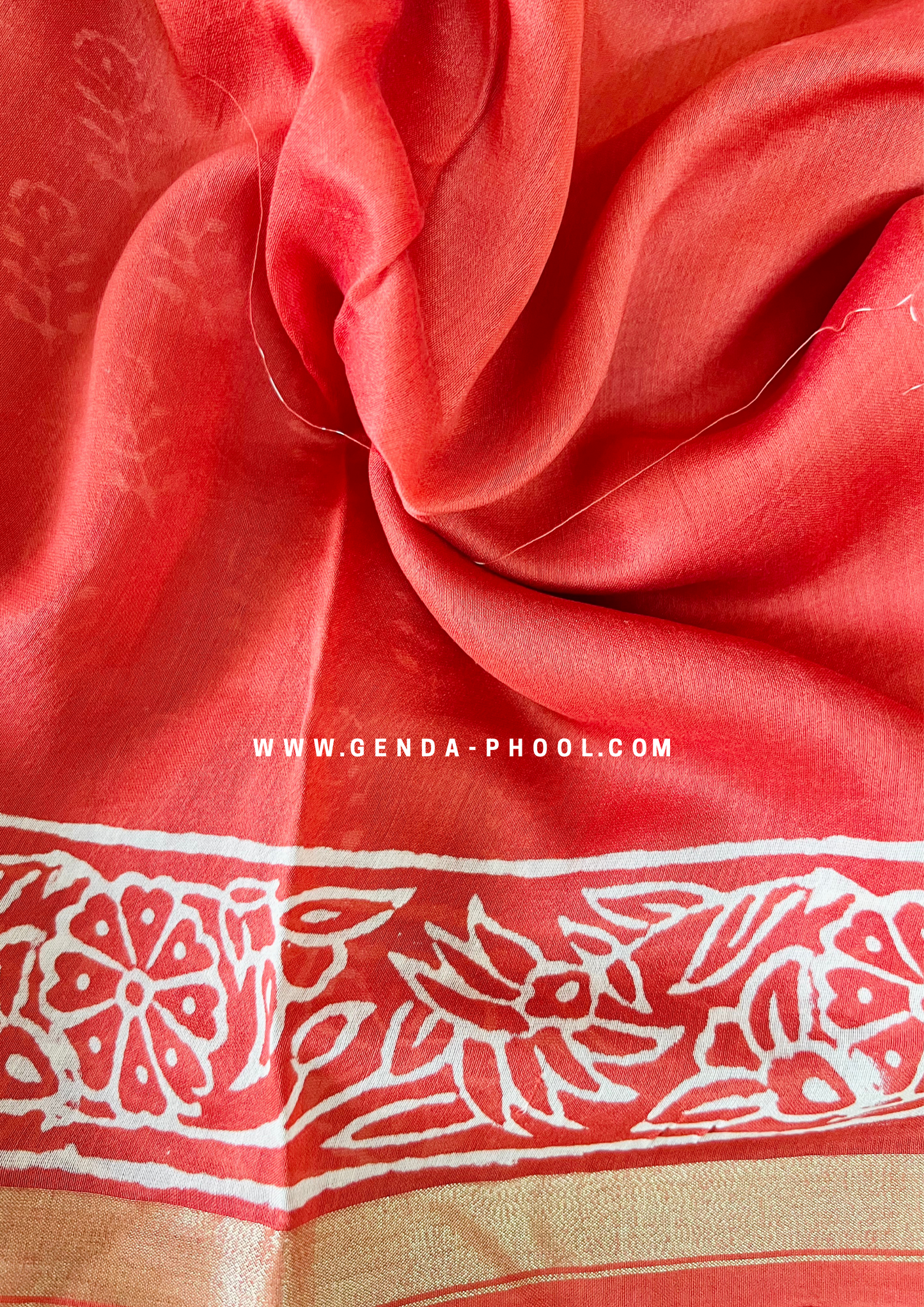 Handloom Dabu Handblock Printed Chanderi Silk Cotton Saree with Zari Border