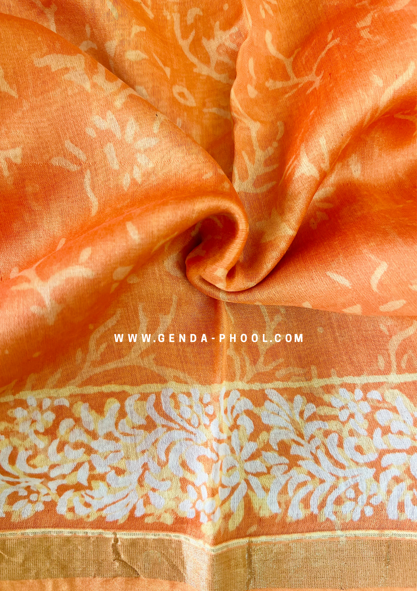 Handloom Dabu Handblock Printed Chanderi Silk Cotton Saree with Zari Border
