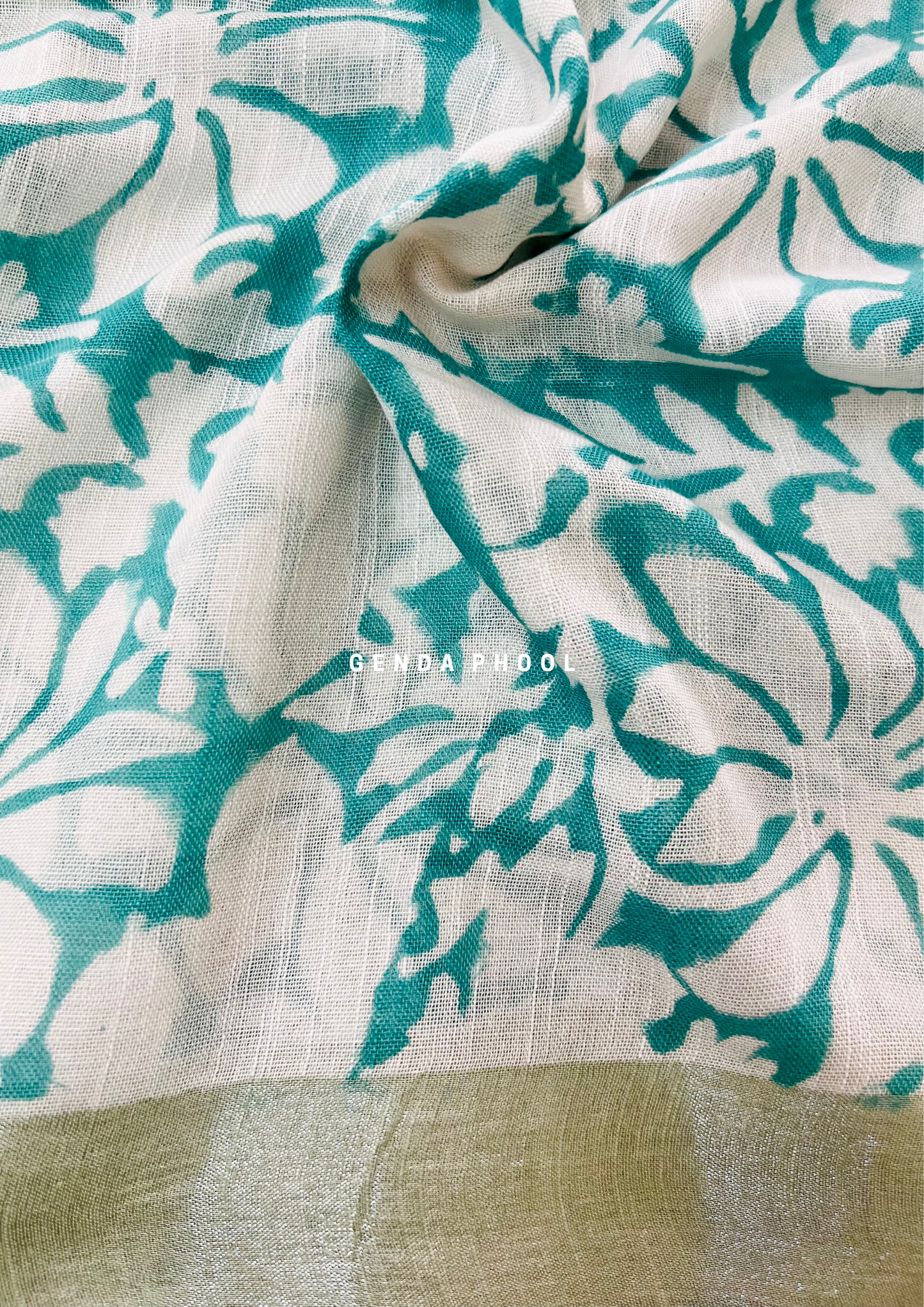 Handblock Printed Linen Cotton Saree