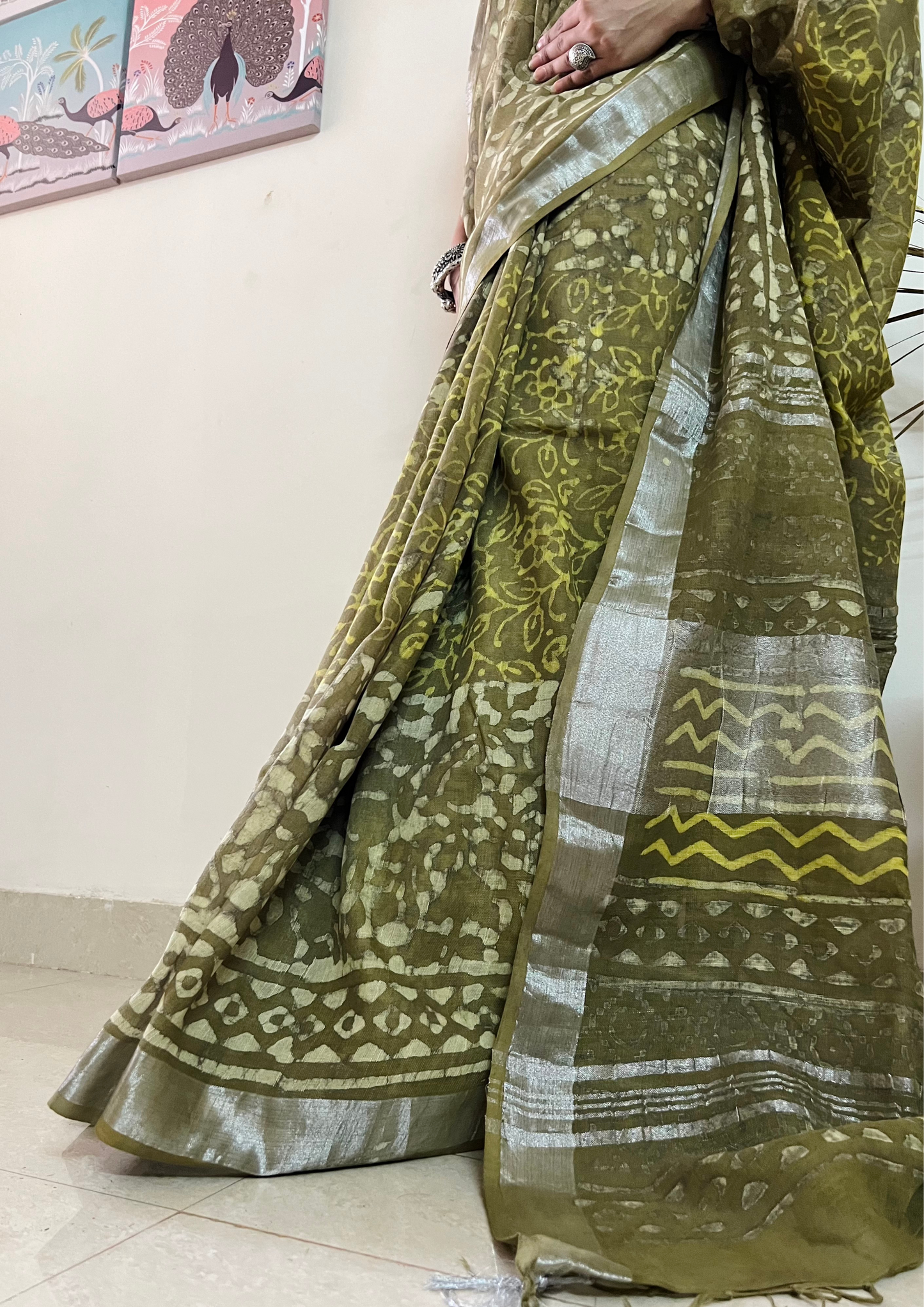 Handblock Printed Linen Cotton Saree