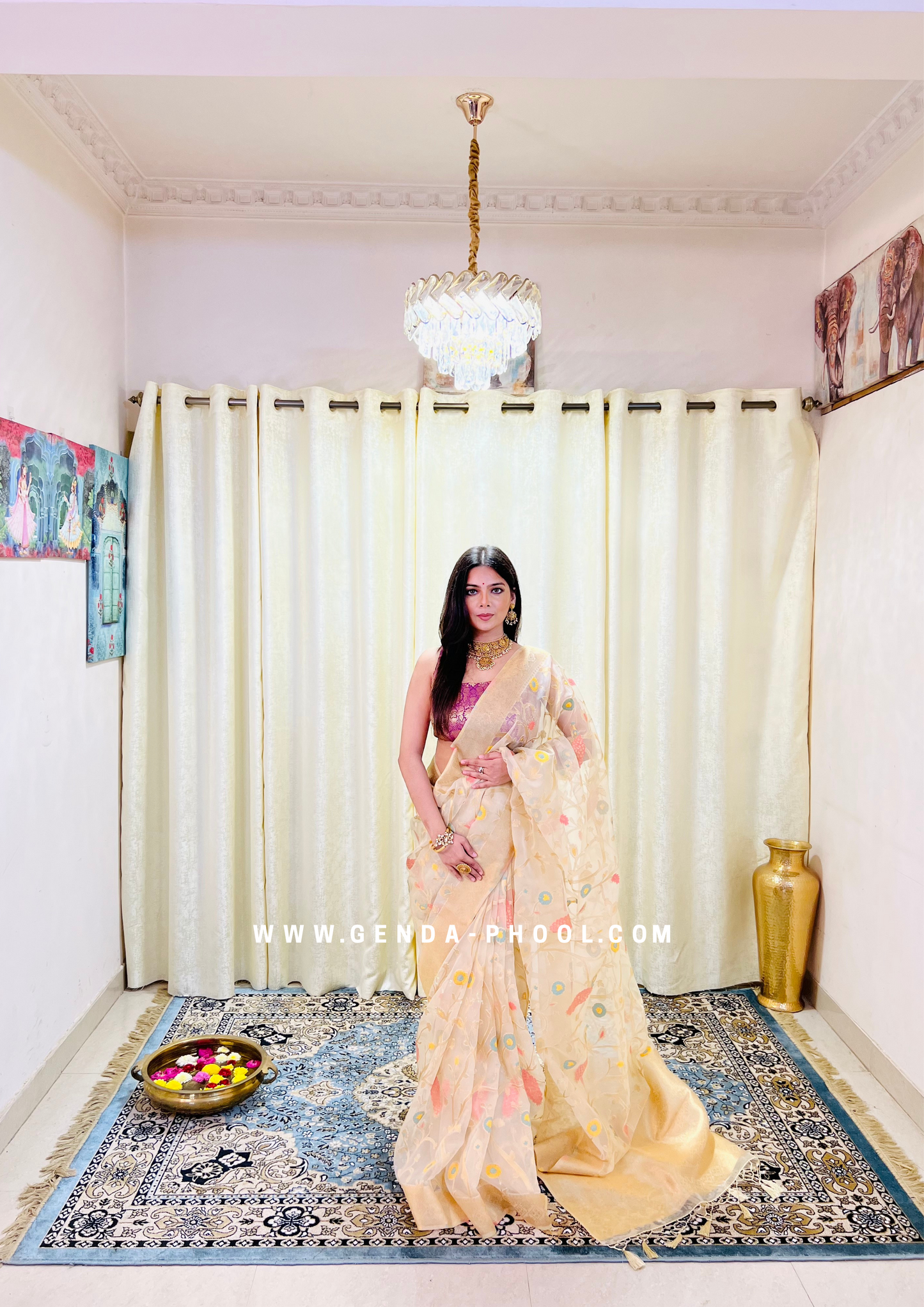 Organza Saree with Zari Work and Grand Pallu