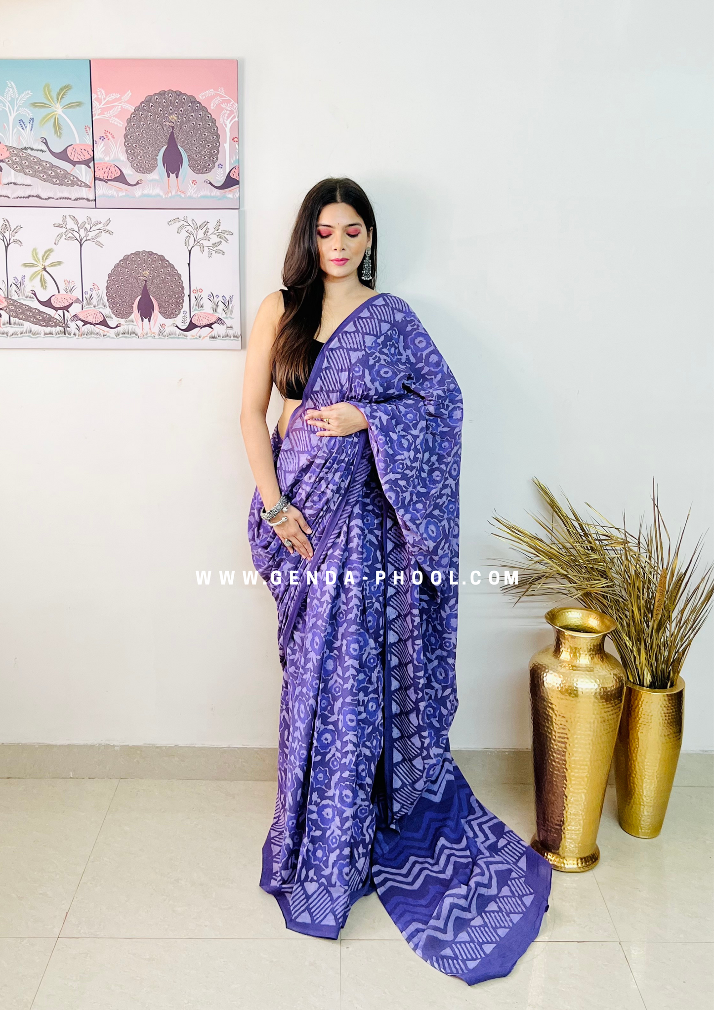 Dabu Handblock Printed Natural Dyed Mulmul Cotton Saree