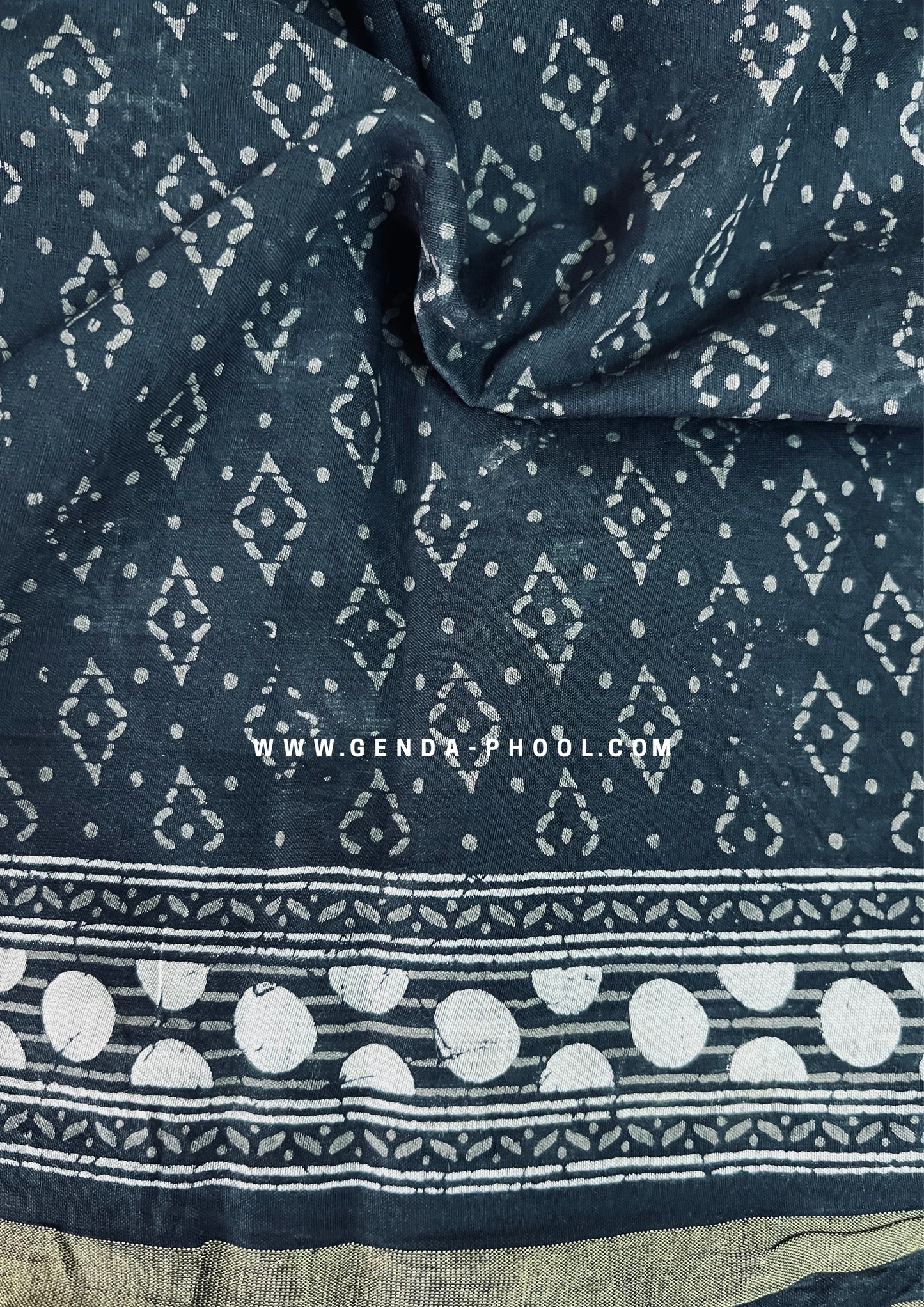 Dabu Hand-Block Chanderi Cotton Silk Saree with Zari Border