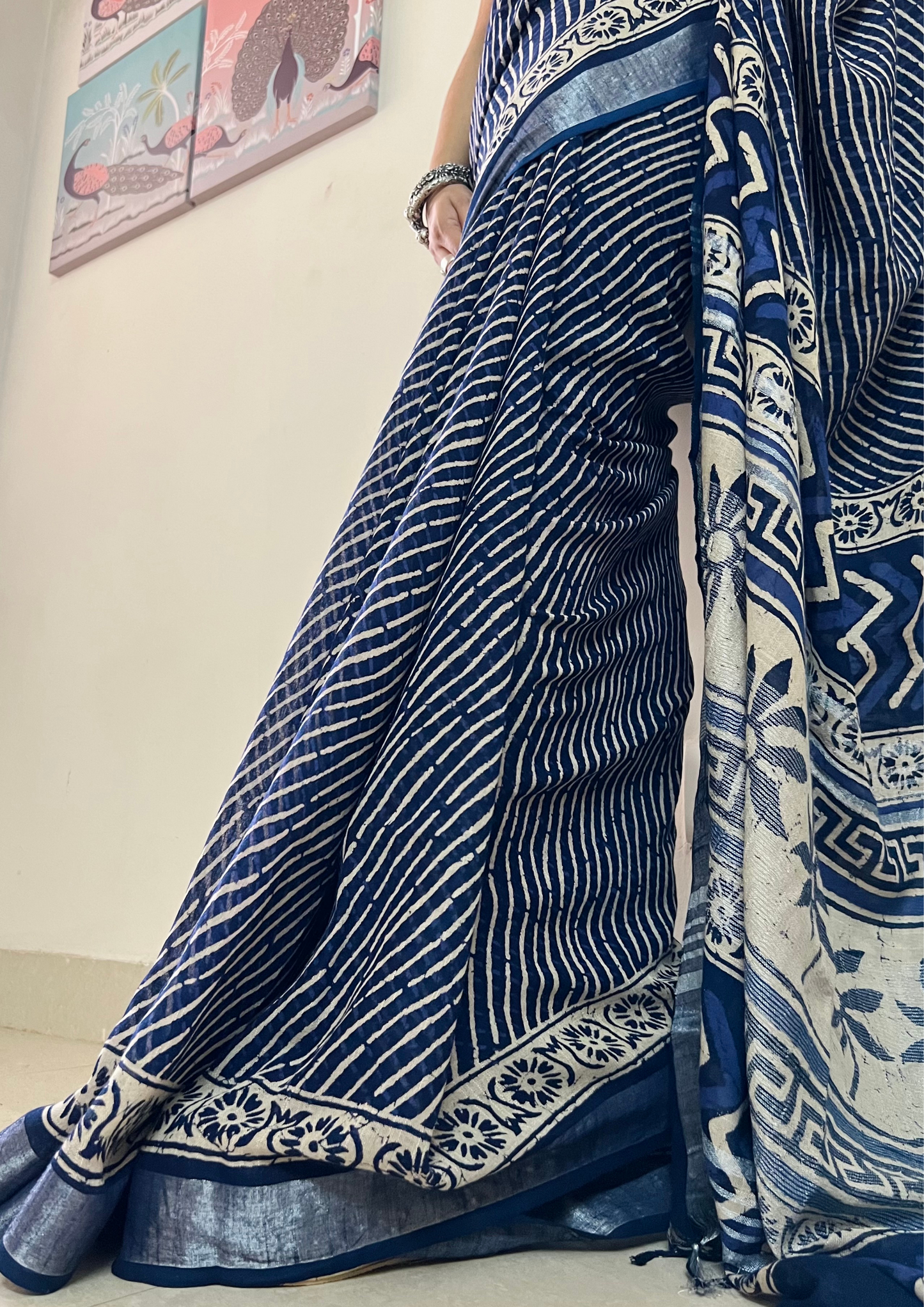 Handblock Printed Linen Cotton Saree