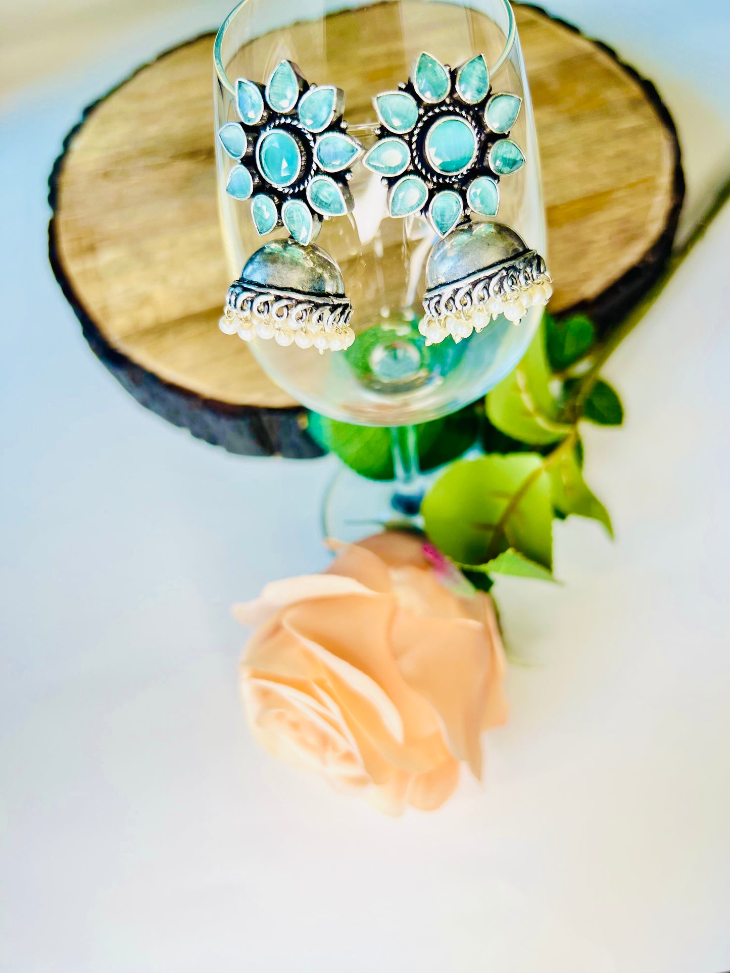 Aquamarine German Silver Earring