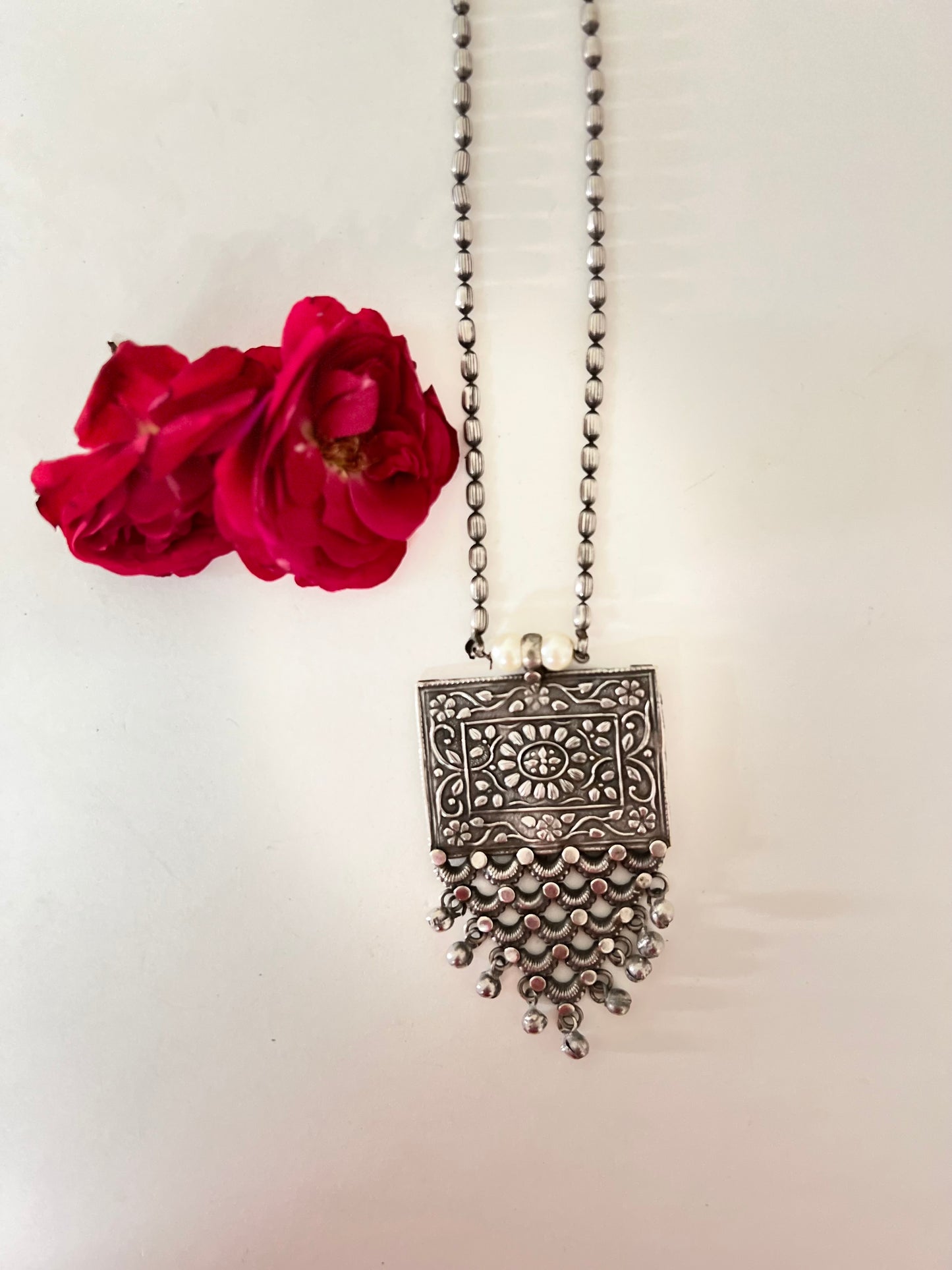 Intricate jali vintage inspired oxidised brass neckline