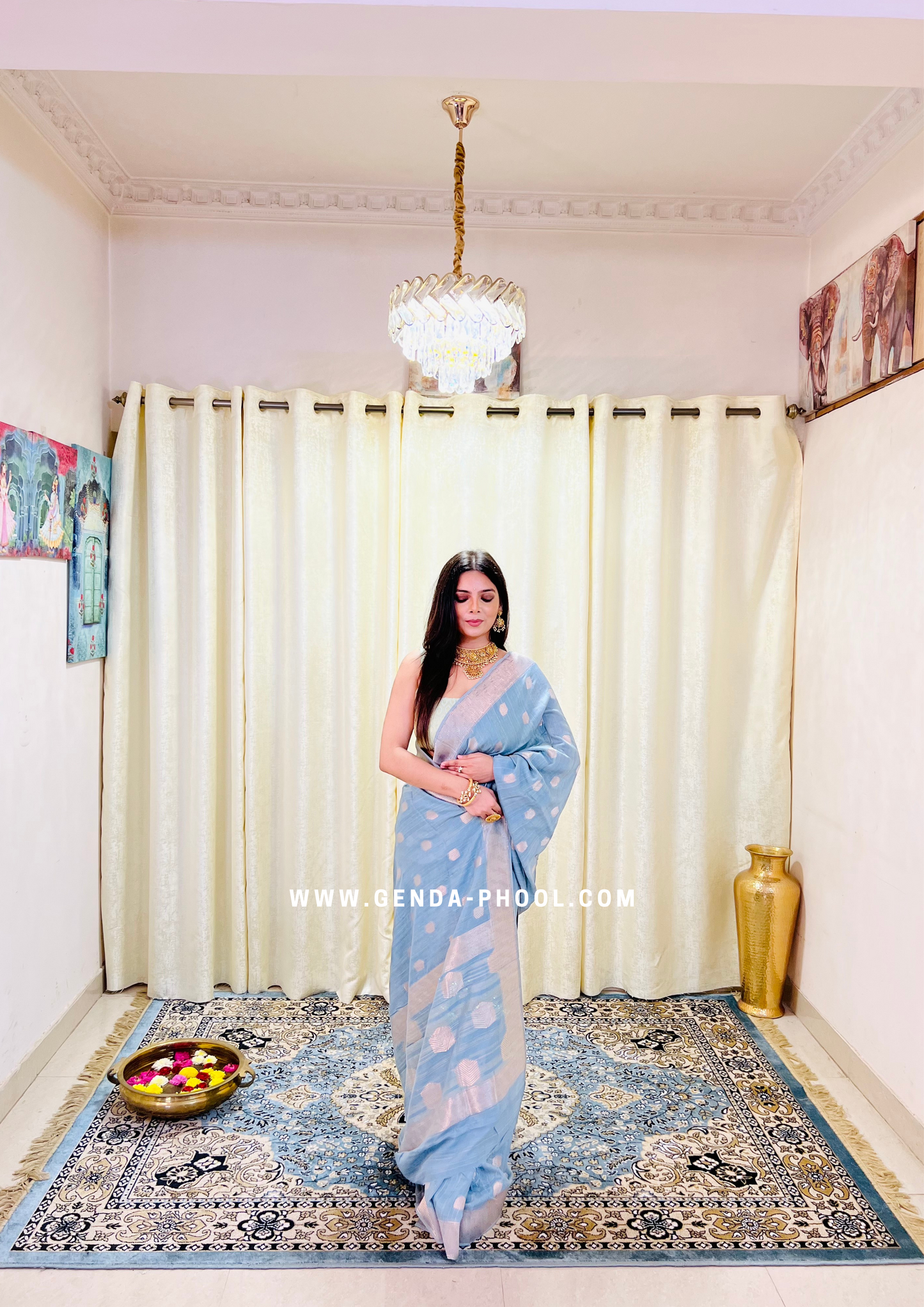 Pastel Silk Cotton Saree with Woven Zari Work