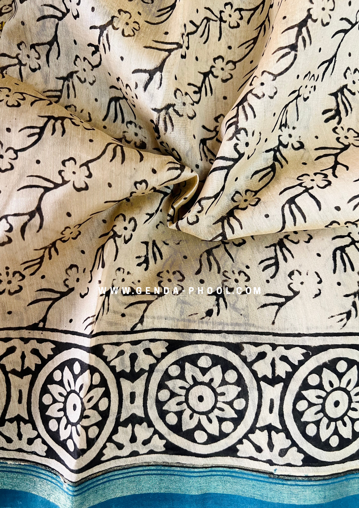 Handloom Kalamkari Handblock Printed Chanderi Silk Cotton Saree with Zari Border