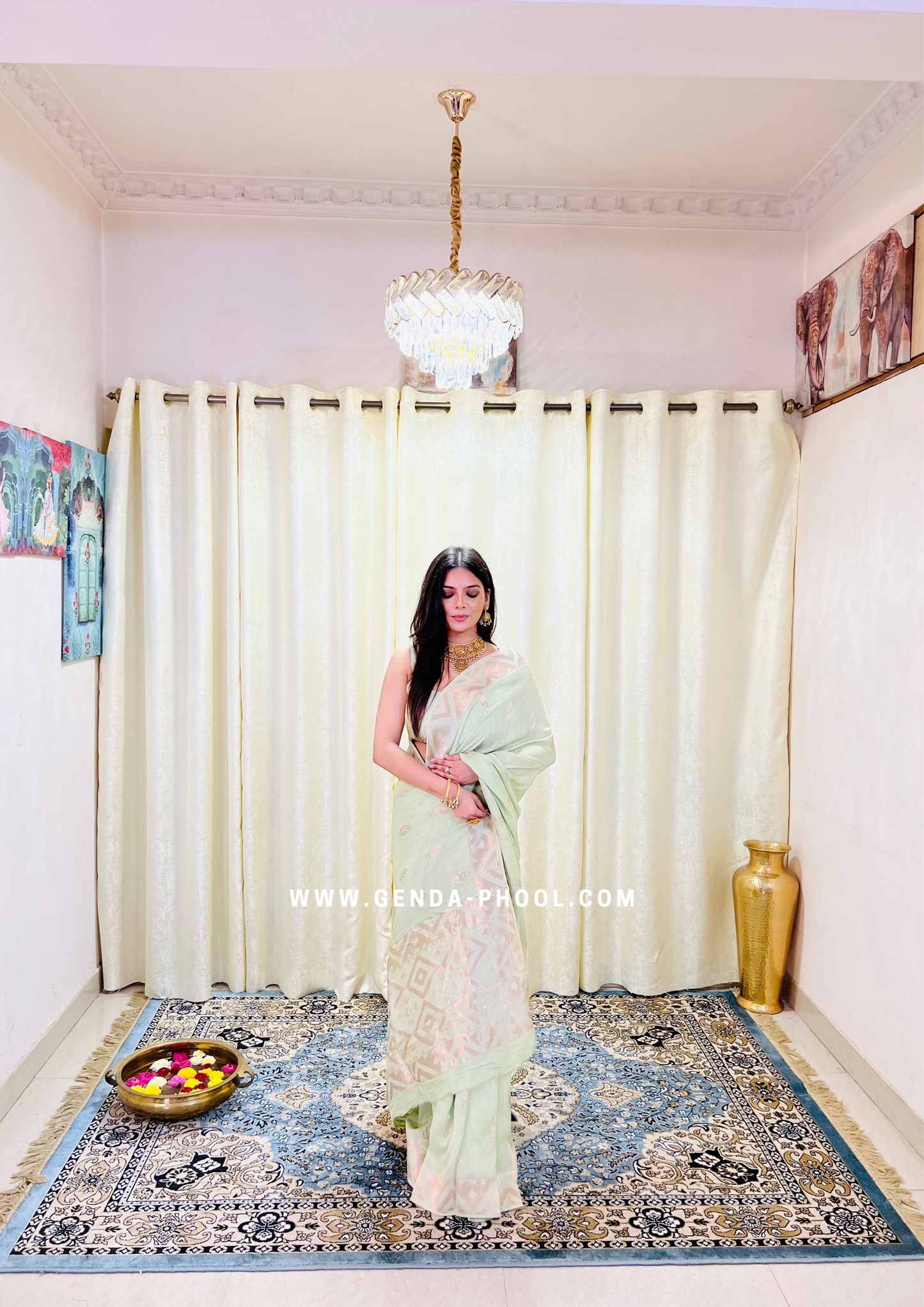 Pastel Silk Cotton Saree with Woven Zari Work