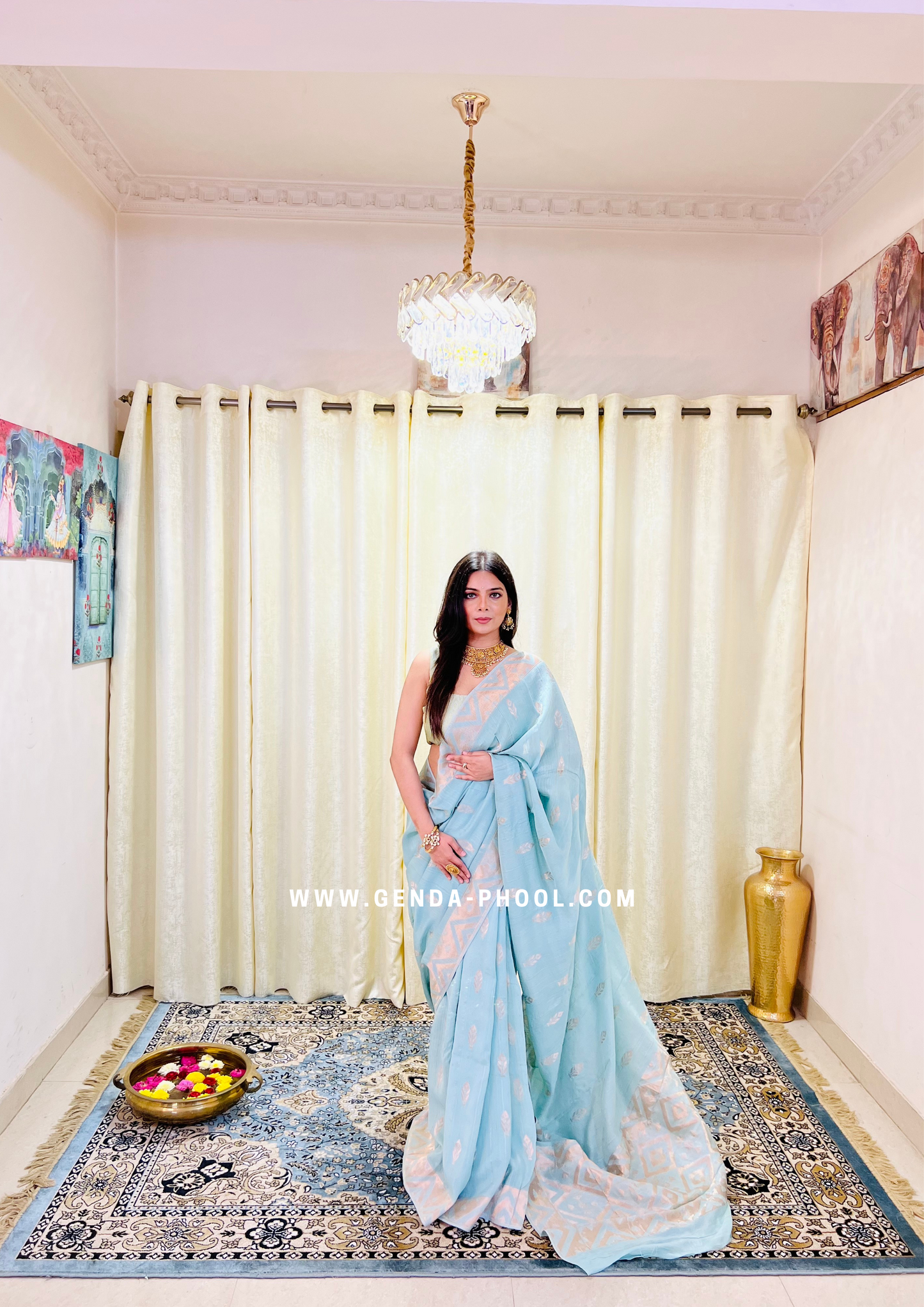 Pastel Silk Cotton Saree with Woven Zari Work