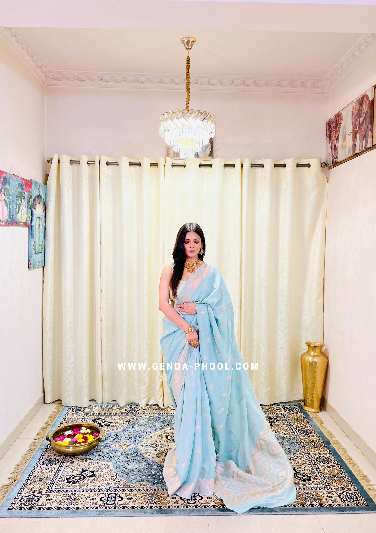 Pastel Silk Cotton Saree with Woven Zari Work