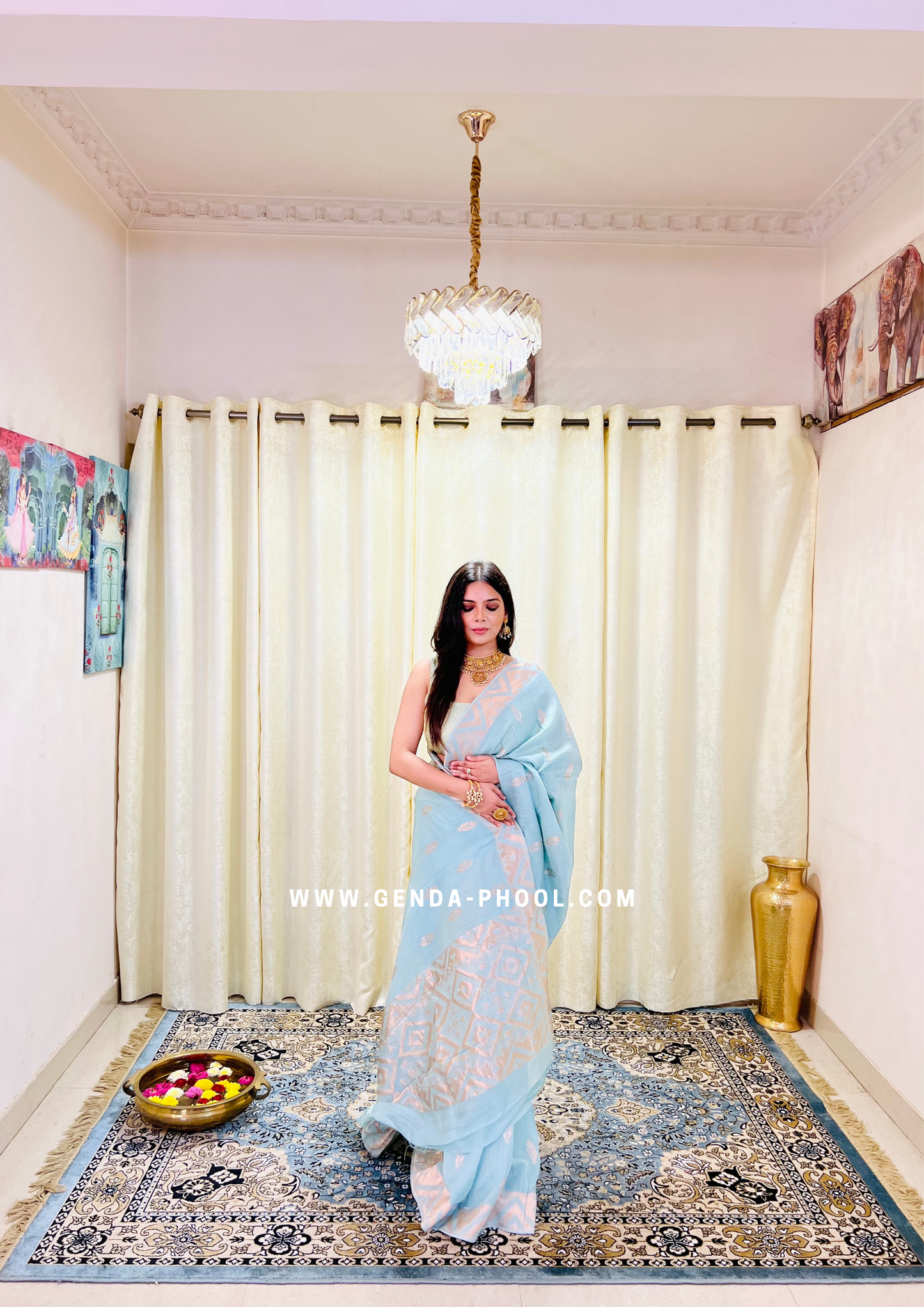 Pastel Silk Cotton Saree with Woven Zari Work