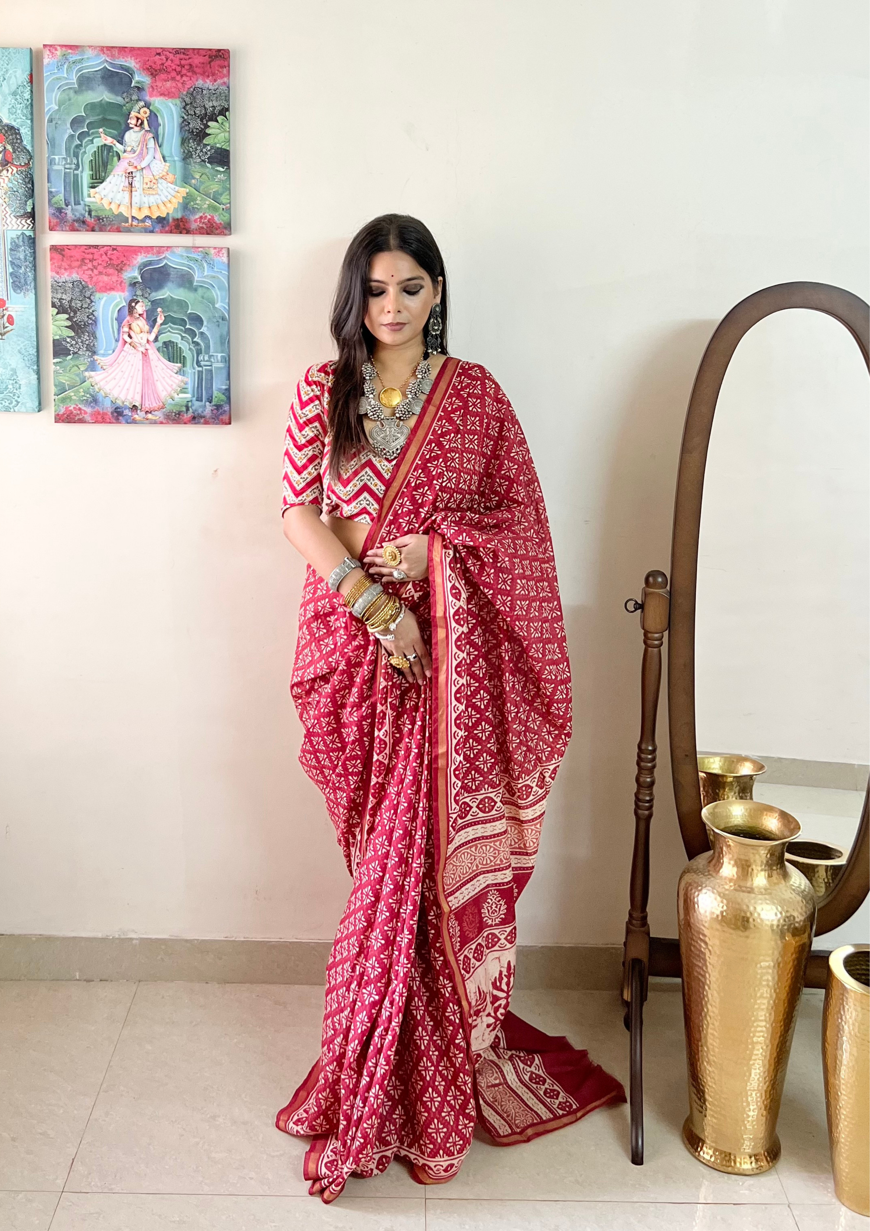 Korams Design Red Zari Woven Cotton Silk Saree with Blouse for Women -  Koram's Design - 4102981