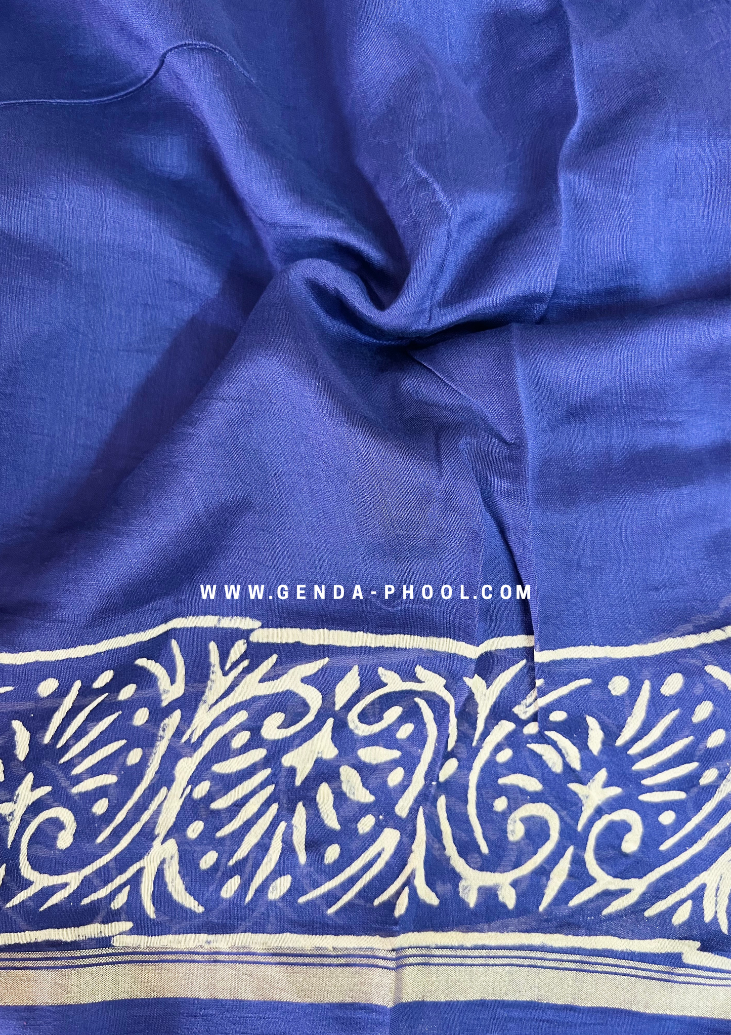 Handloom Dabu Handblock Printed Chanderi Silk Cotton Saree with Zari Border