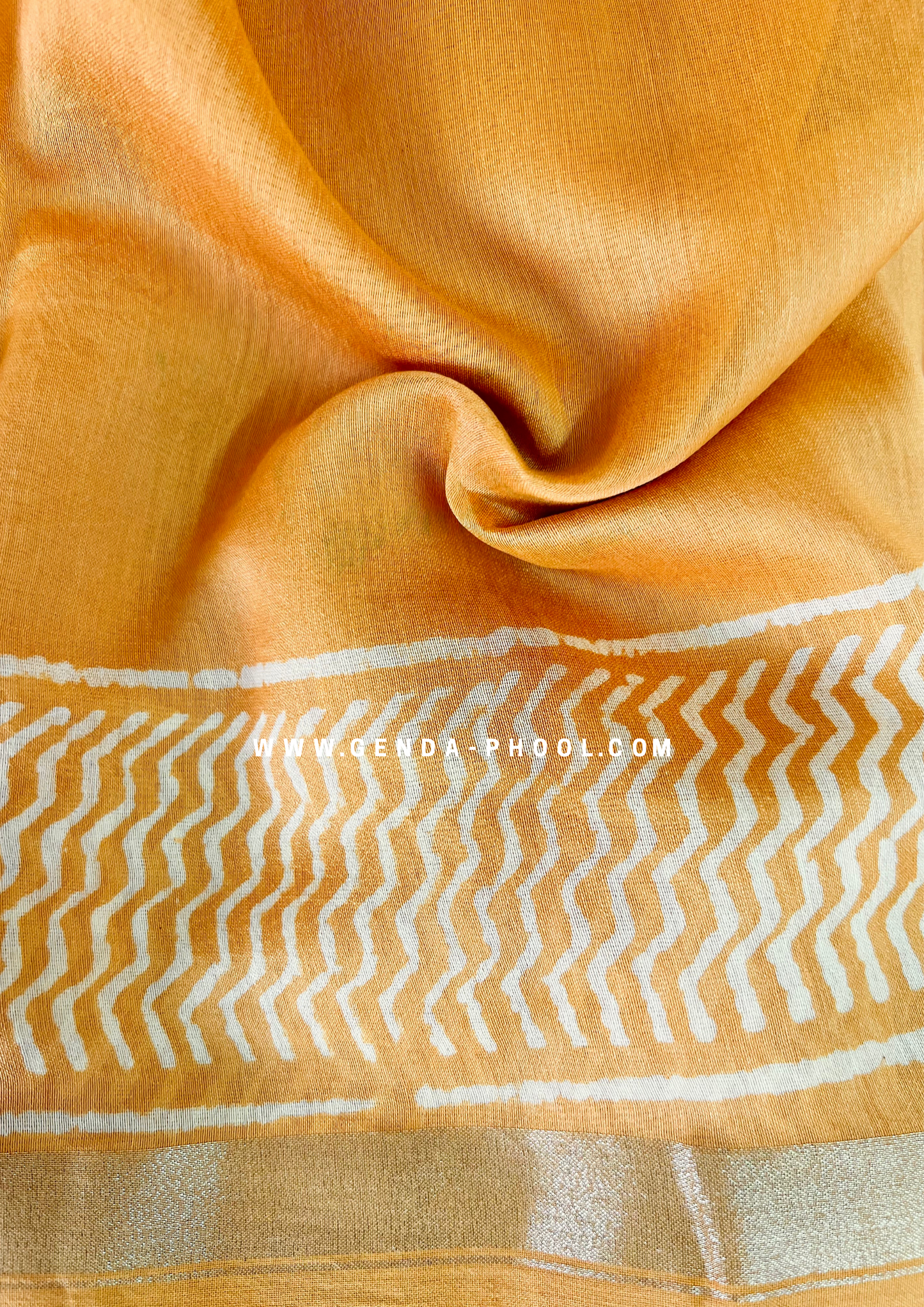 Handloom Dabu Handblock Printed Chanderi Silk Cotton Saree with Zari Border