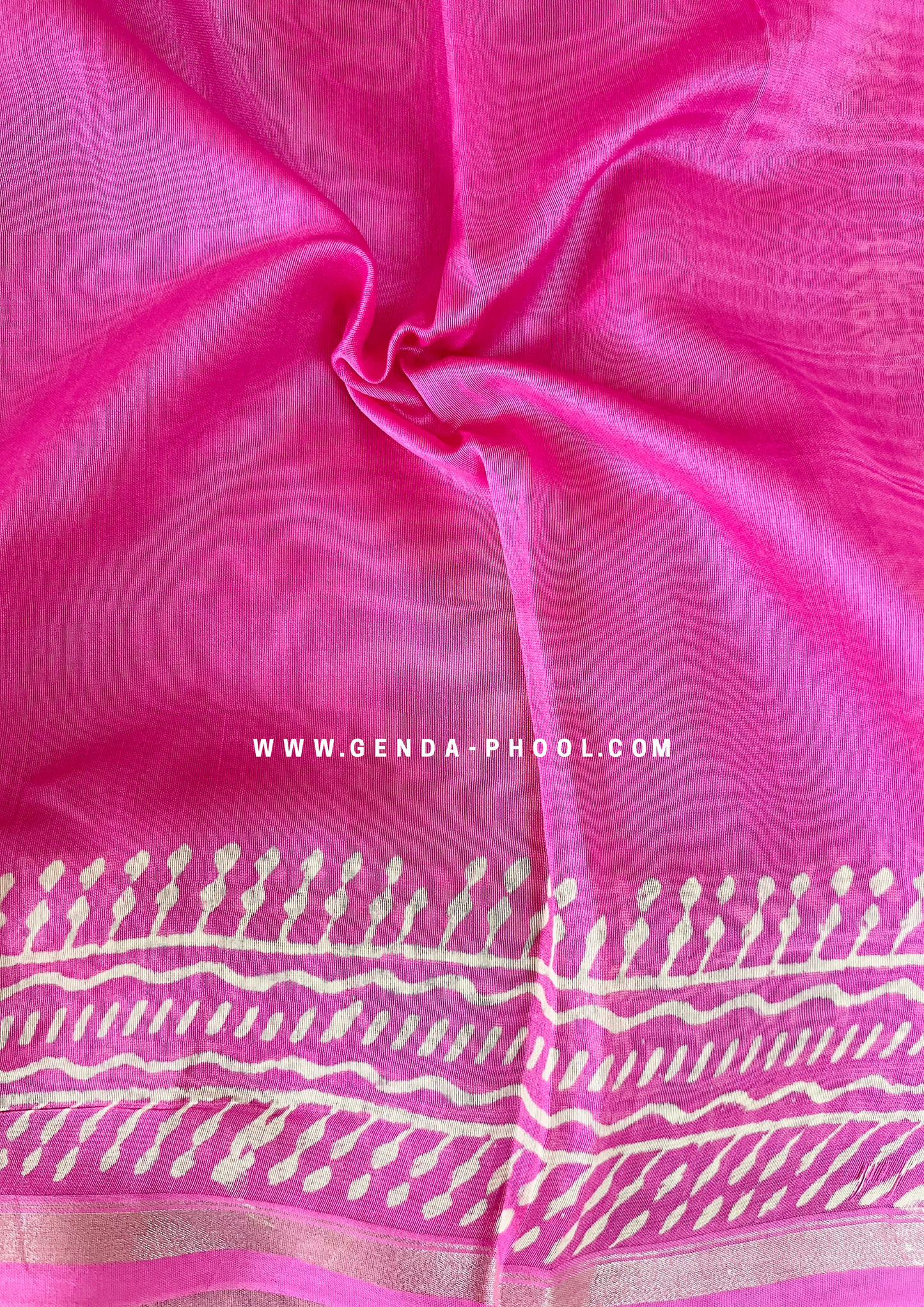 Handloom Dabu Handblock Printed Chanderi Silk Cotton Saree with Zari Border