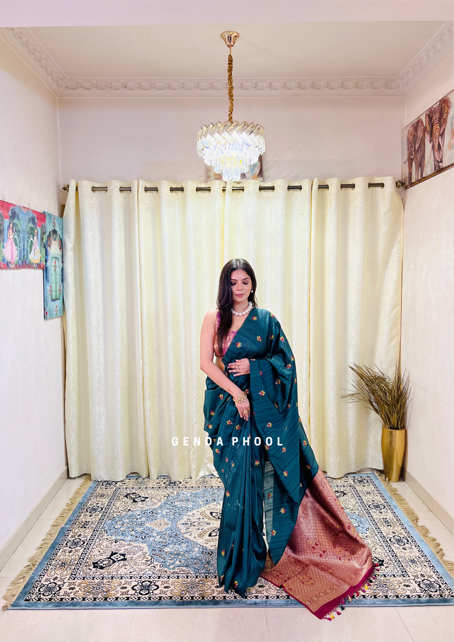 Tussar Silk Saree with Grand Zari Pallu and Thread butis