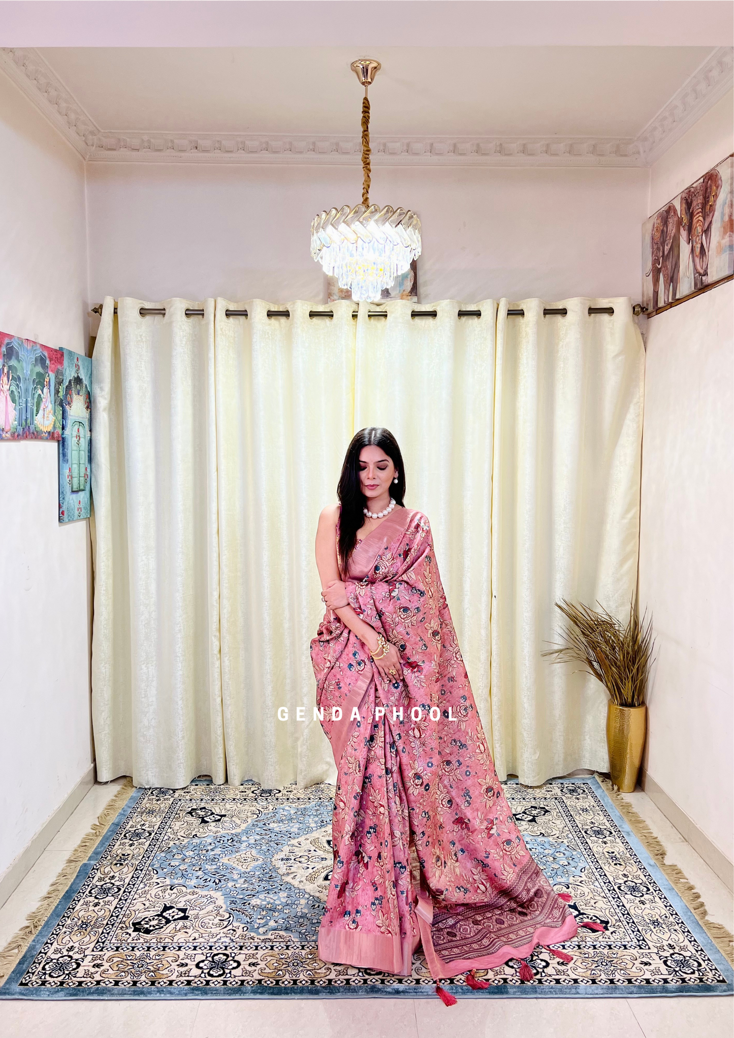 Pastel Tussar Silk Saree with Zari Border
