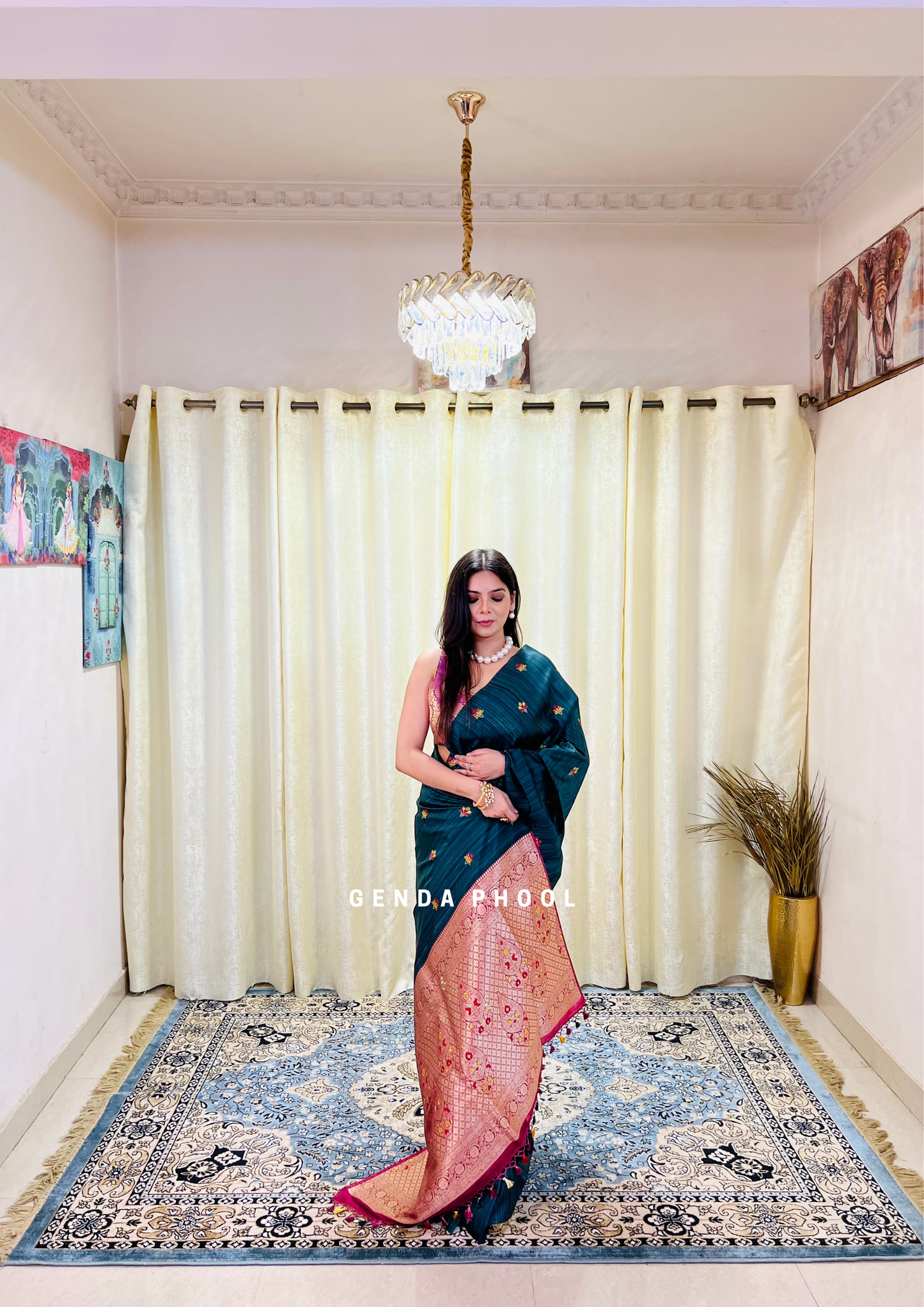 Tussar Silk Saree with Grand Zari Pallu and Thread butis