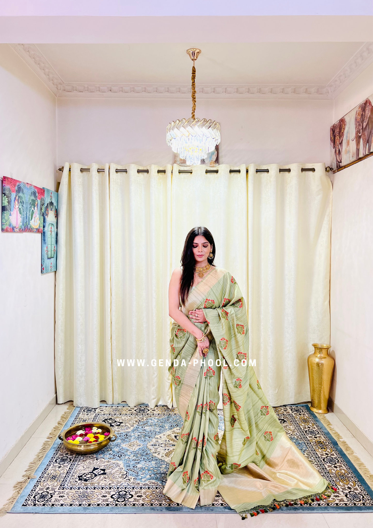 Tussar Silk Saree with Grand Zari Pallu and Thread butis