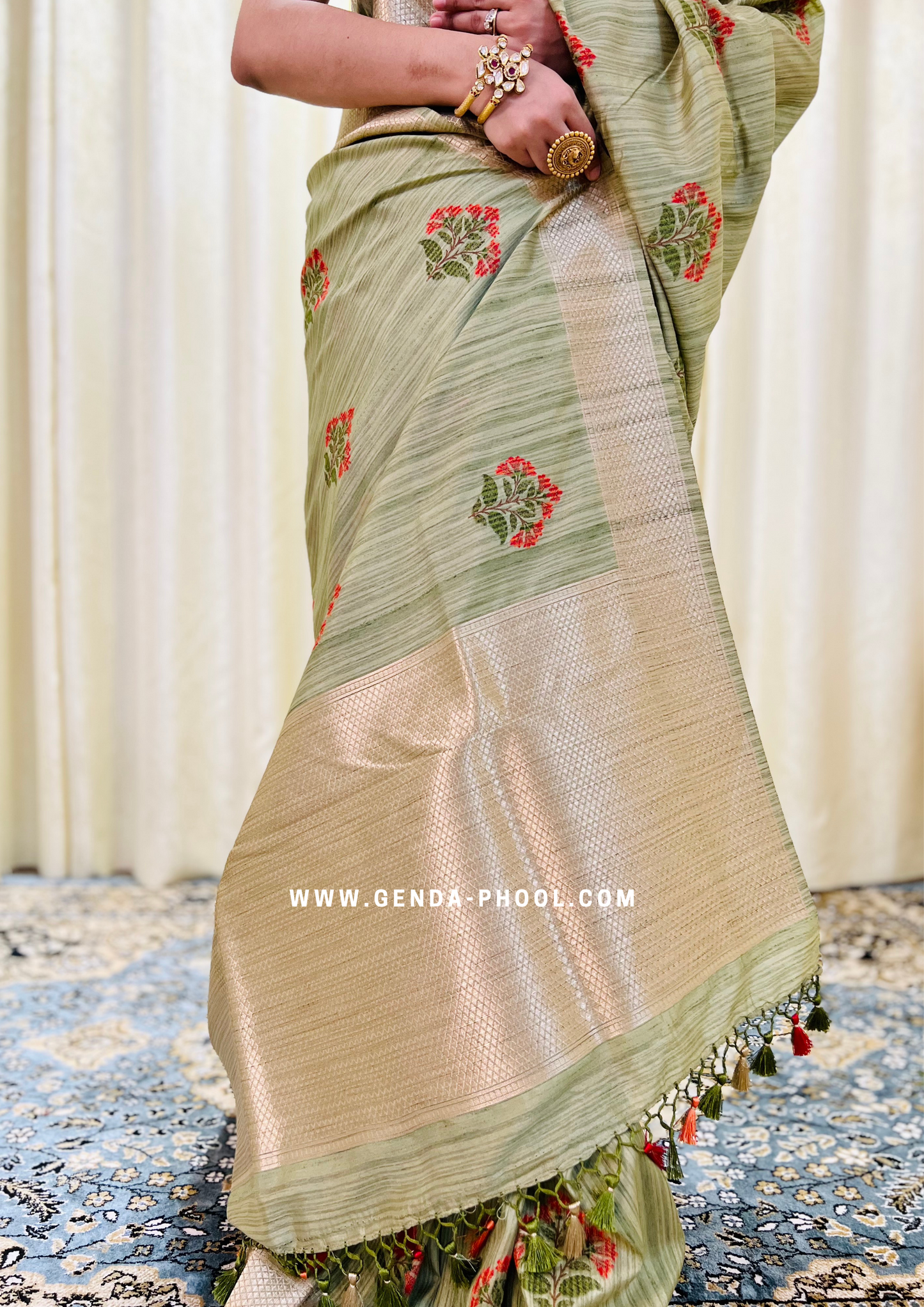 Tussar Silk Saree with Grand Zari Pallu and Thread butis