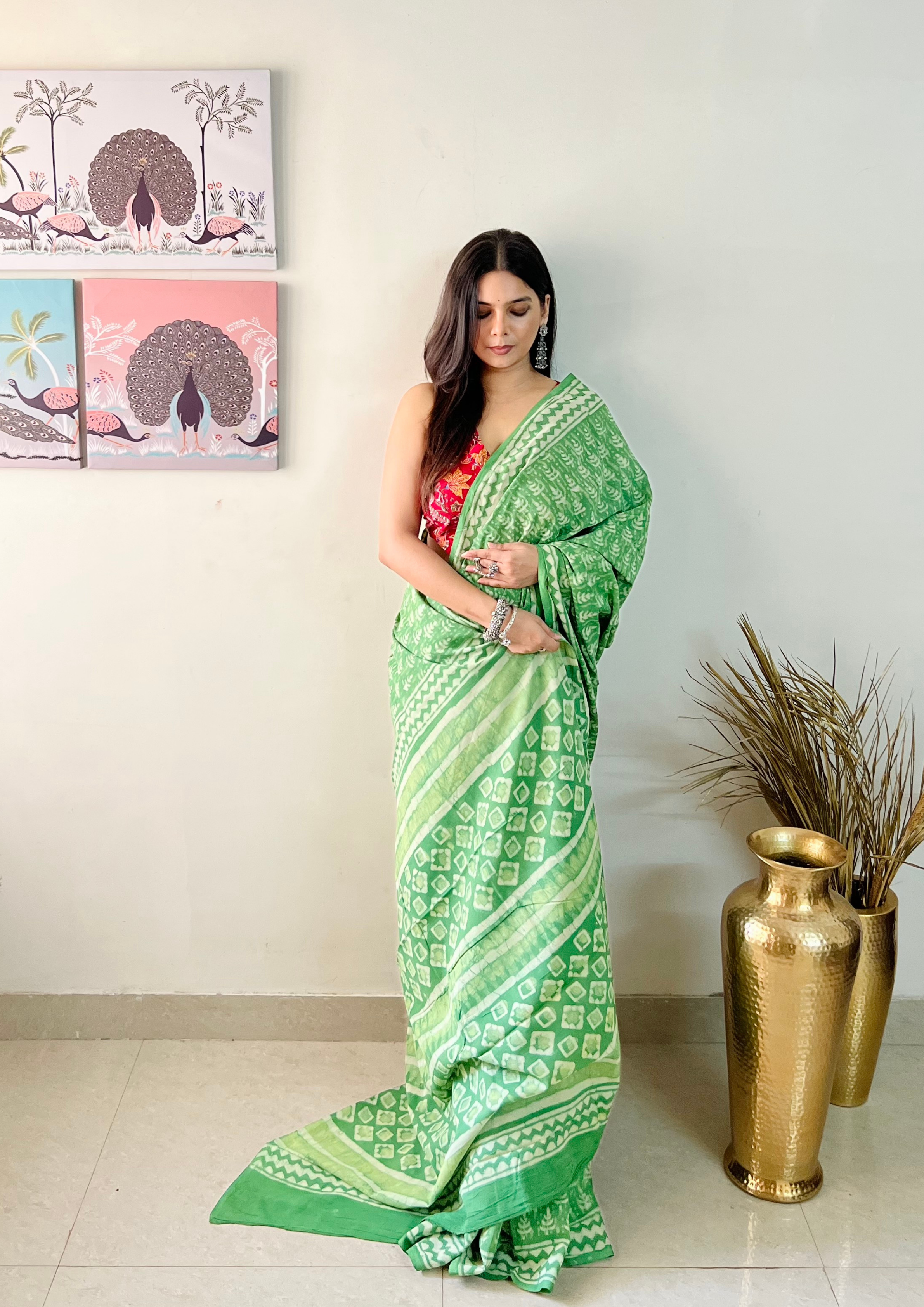 Buy Orange Handpainted Mulmul Cotton Saree Online – Gaatakatha