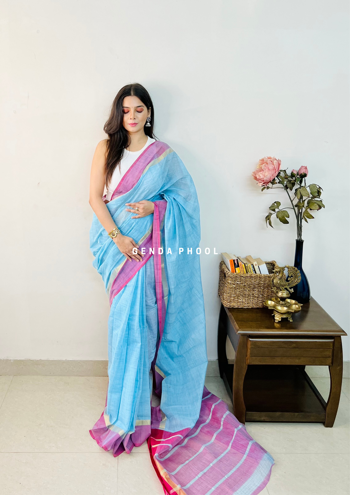 Handloom Kanchi Cotton Zari Border Saree