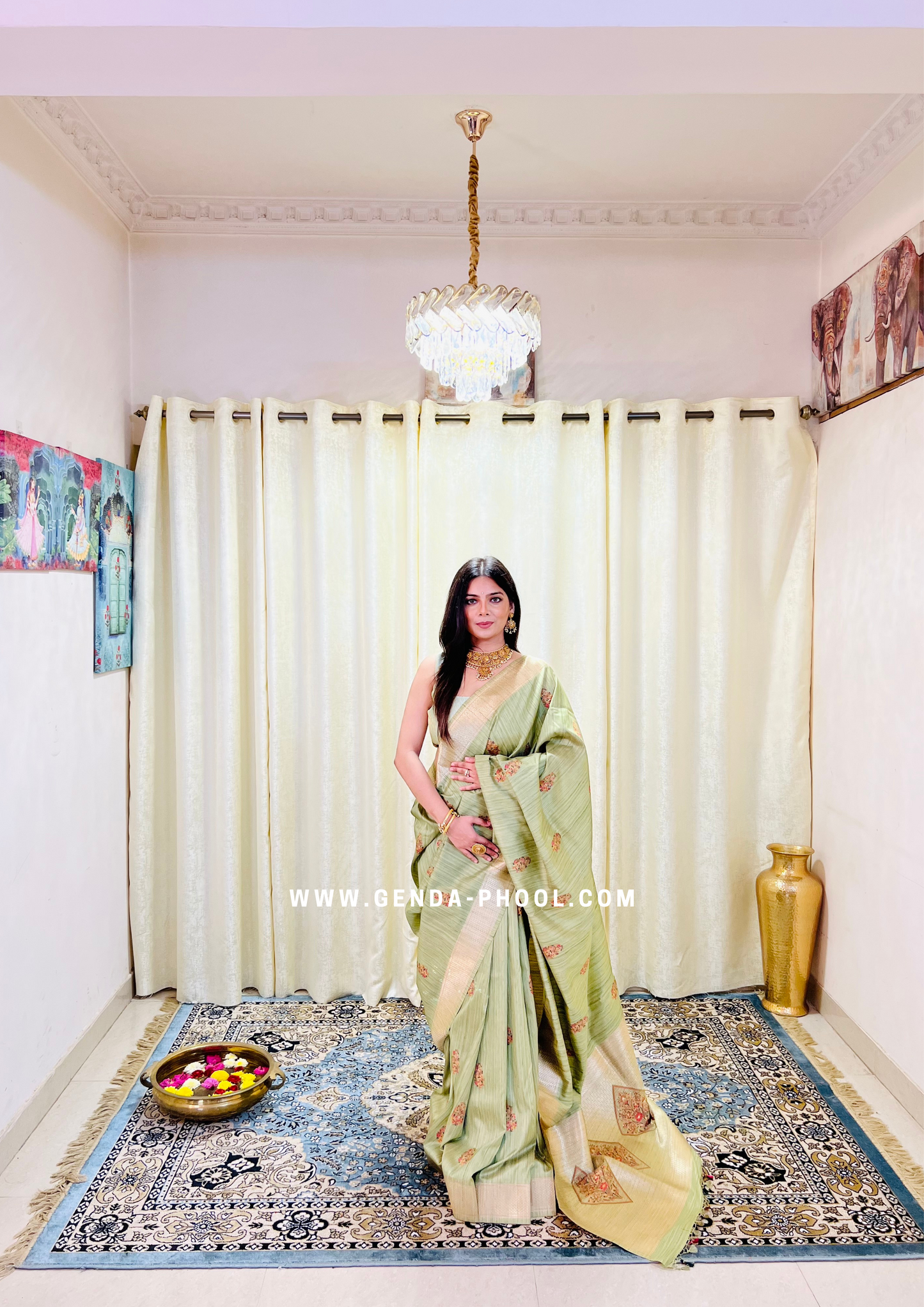 Tussar Silk Saree with Grand Zari Pallu and Thread butis