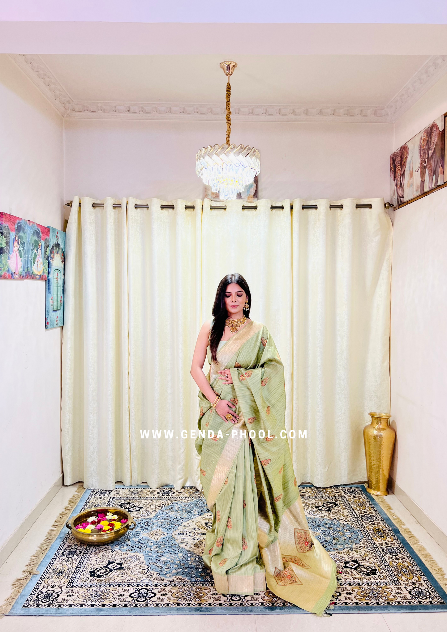 Tussar Silk Saree with Grand Zari Pallu and Thread butis