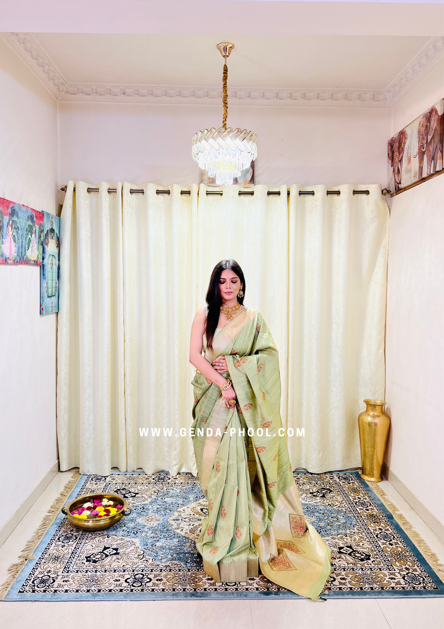 Tussar Silk Saree with Grand Zari Pallu and Thread butis