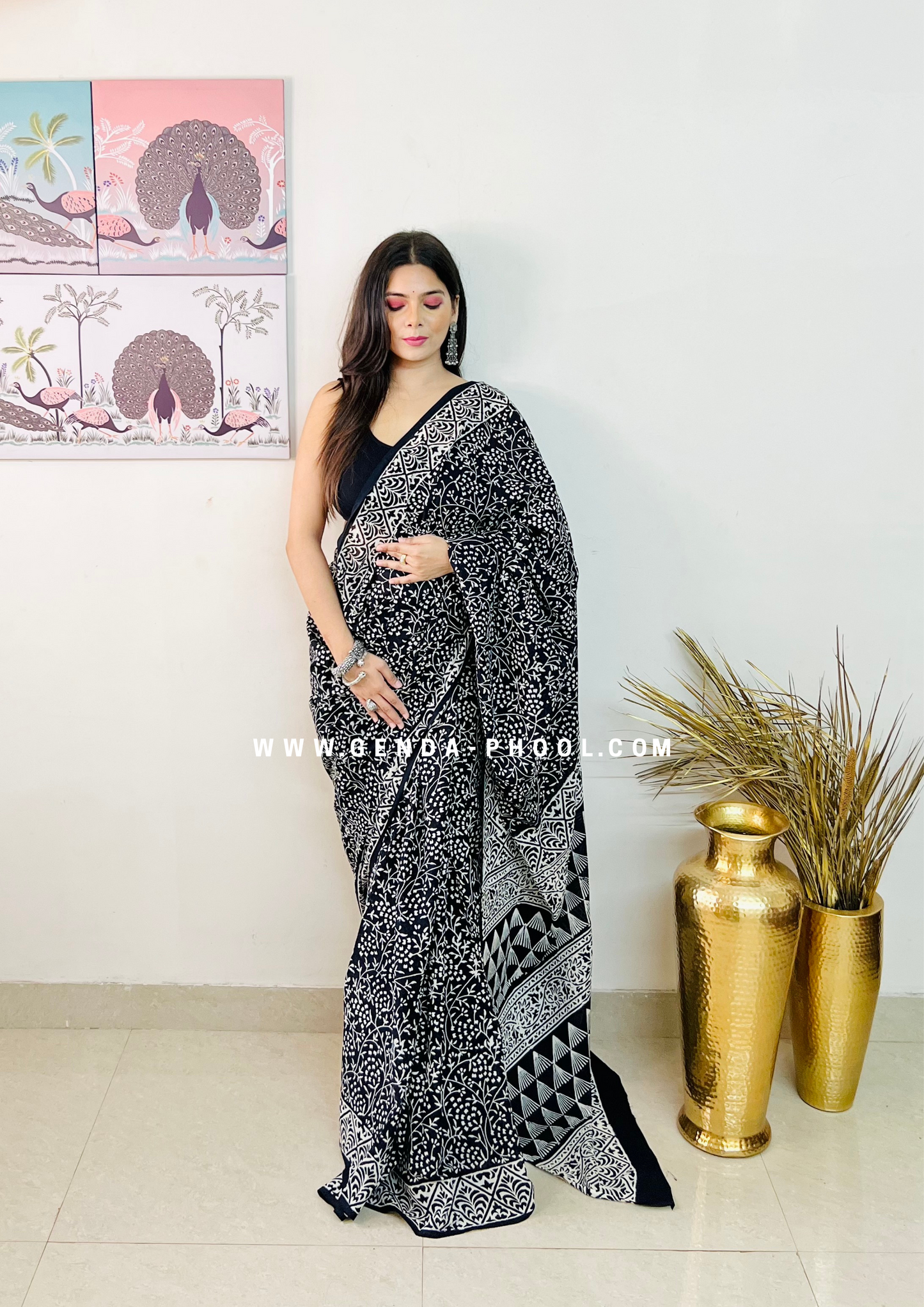 Dabu Handblock Printed Natural Dyed Mulmul Cotton Saree