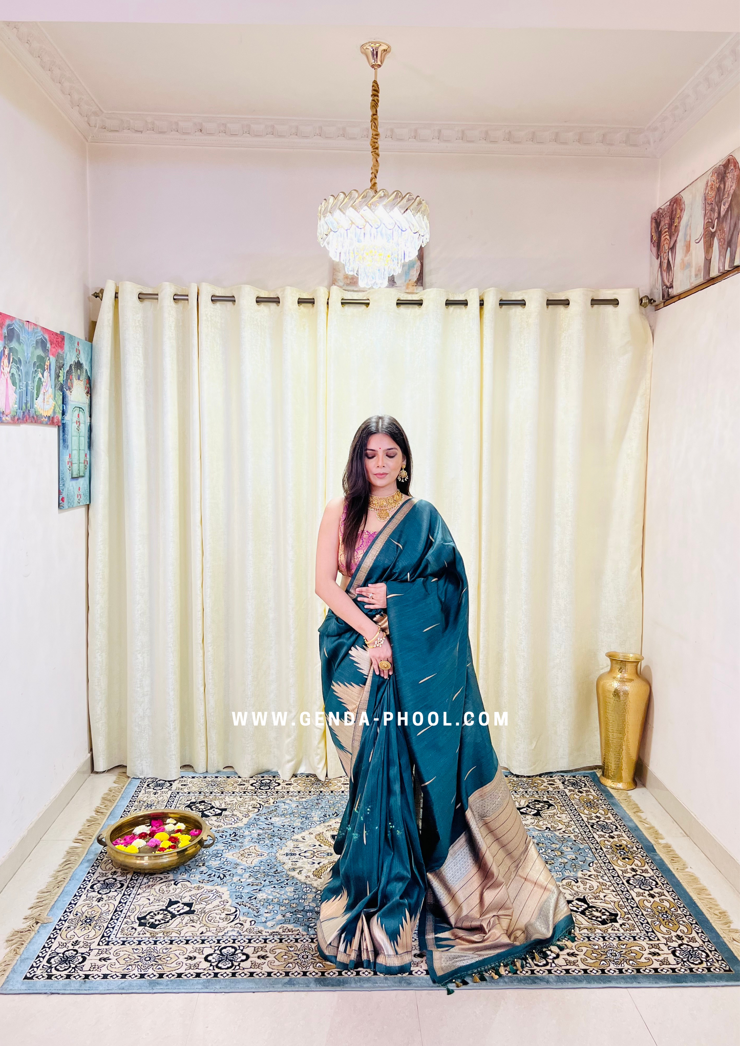 Tussar Silk Saree with Grand Zari Pallu and Thread butis