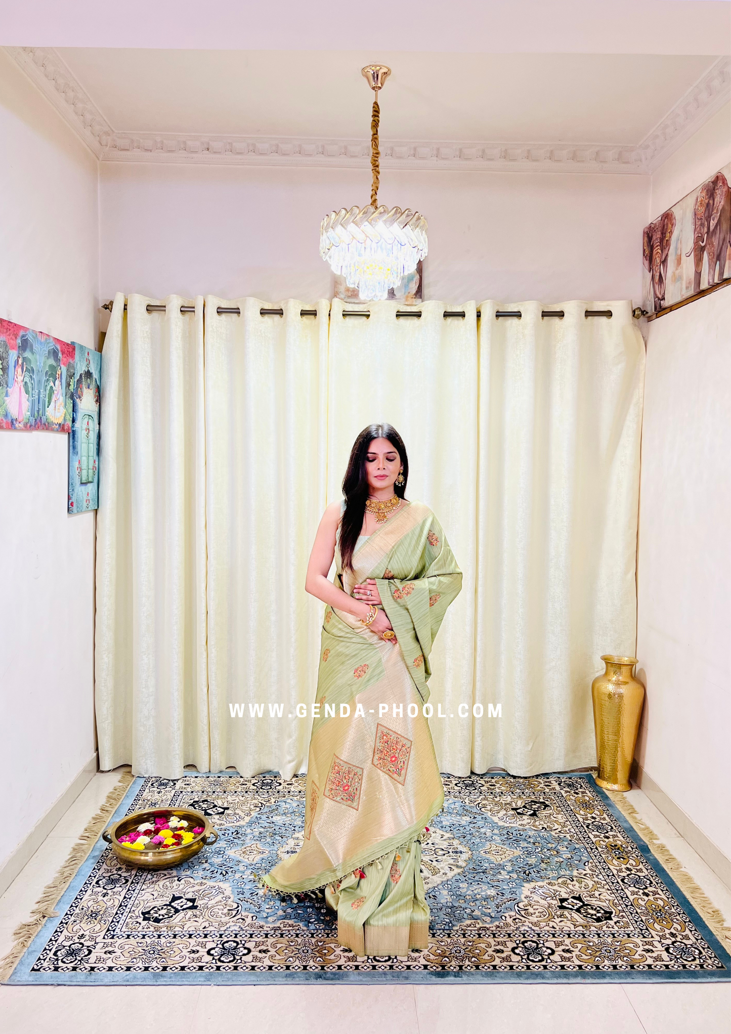 Tussar Silk Saree with Grand Zari Pallu and Thread butis