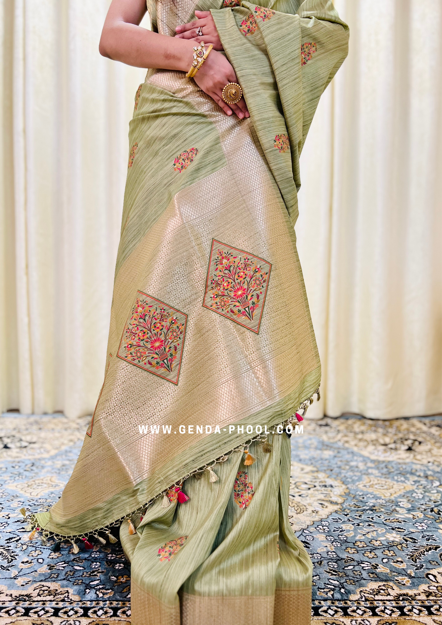 Tussar Silk Saree with Grand Zari Pallu and Thread butis