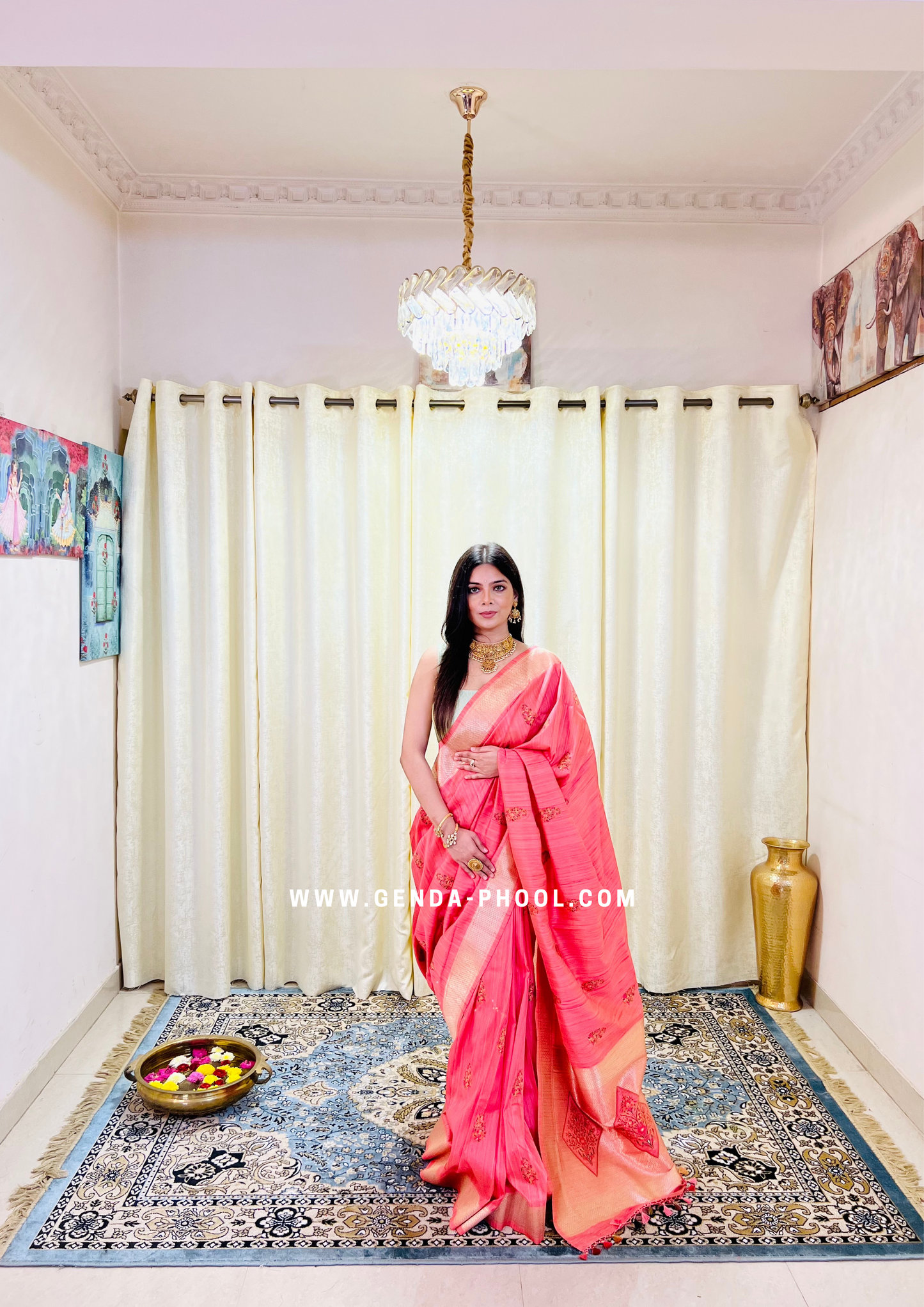 Tussar Silk Saree with Grand Zari Pallu and Thread butis