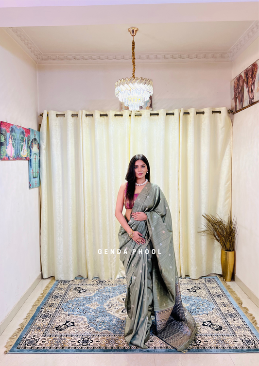 Tussar Silk Saree with Grand Zari Pallu and Thread butis