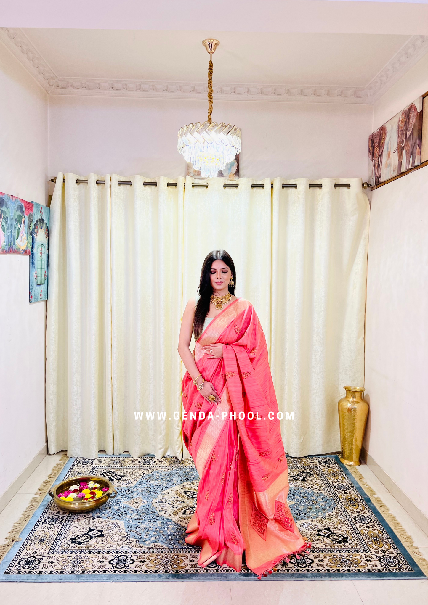 Tussar Silk Saree with Grand Zari Pallu and Thread butis