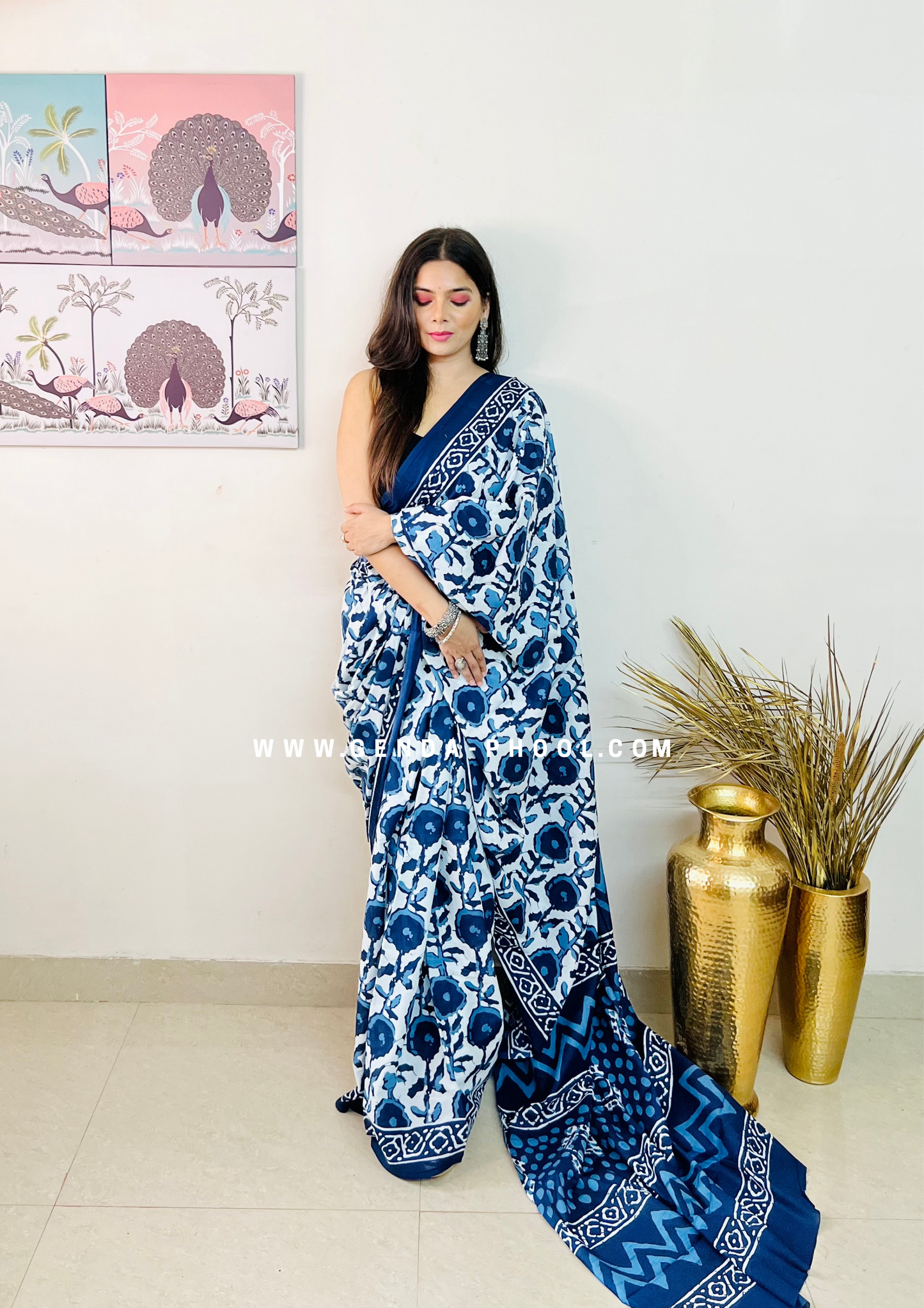 Dabu Handblock Printed Natural Dyed Mulmul Cotton Saree