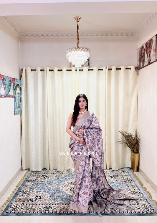 Pastel Tussar Silk Saree with Zari Border