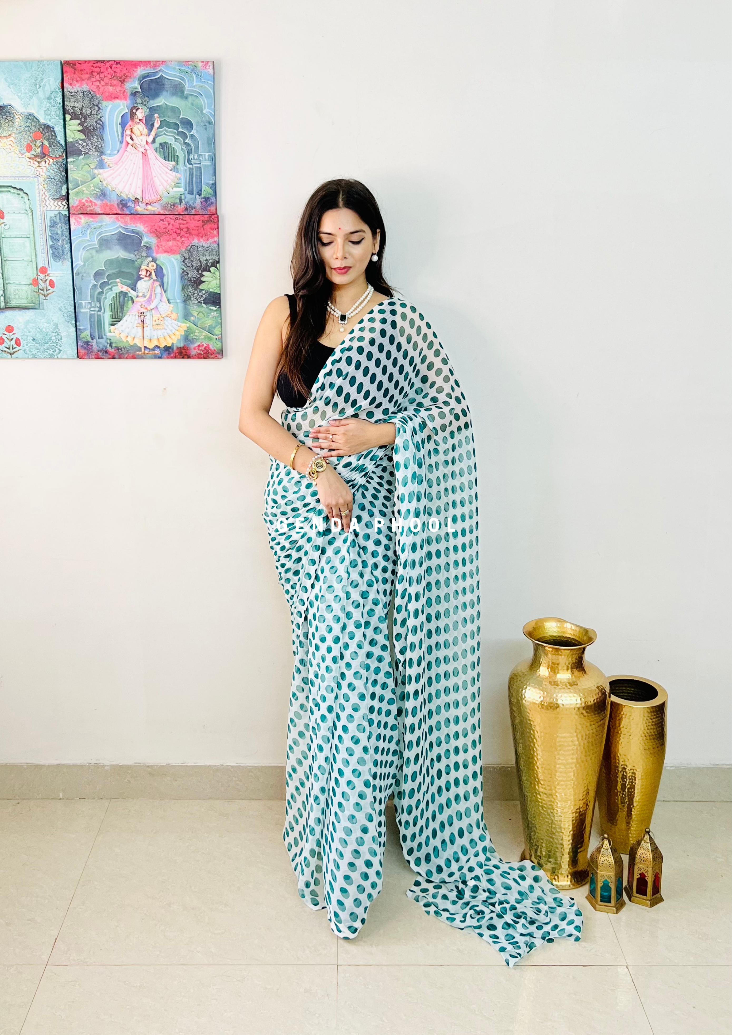 Navy Blue Polka Dots Fancy Saree